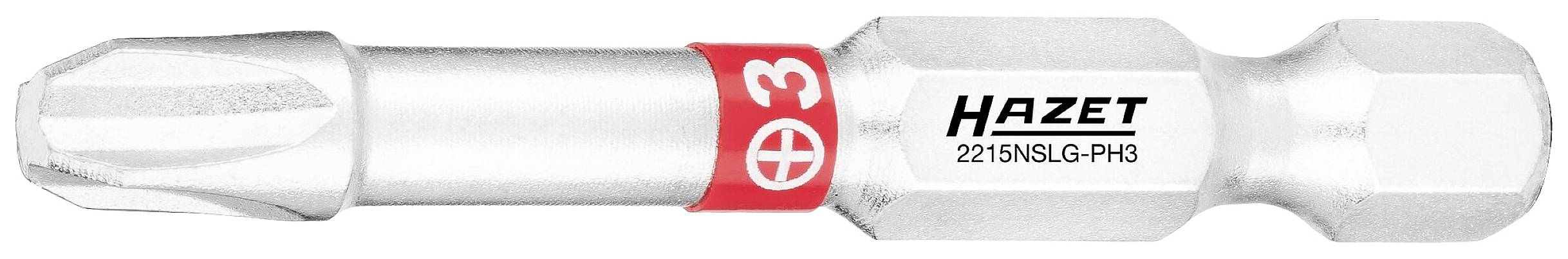 Bitschraubendreher von Hazet, Modellnummer 2216NSLG-PH3, zeigt ein silbernes Design mit rotem Akzent.