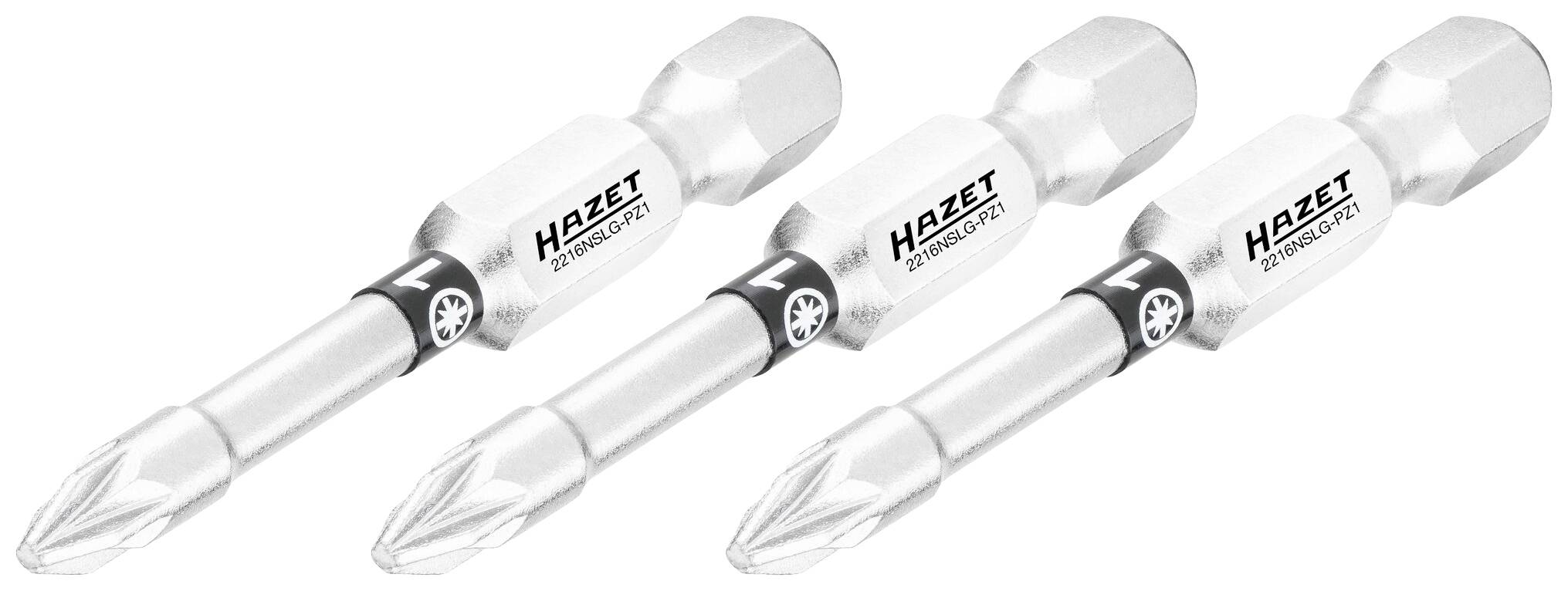 Drei silberne Torx-Schrauberbits mit 'Hazet' Logo, geeignet für handbetätigte Schraubenanwendung.