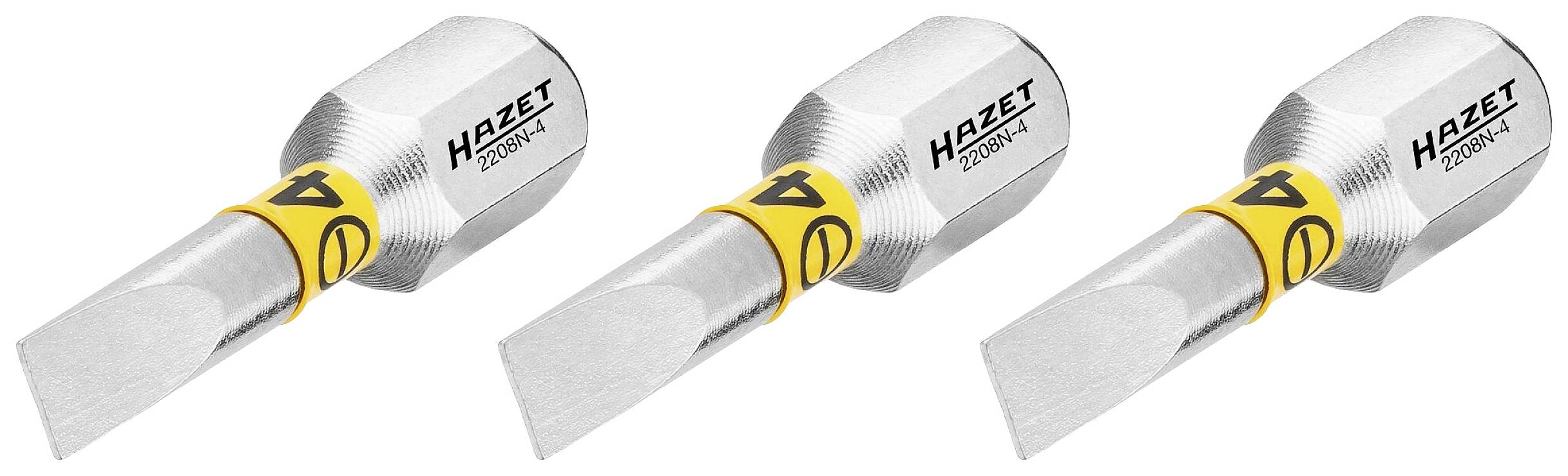 Drei silberne Werkzeuge mit gelbem Ring, jeweils mit der Aufschrift 'HAZET' und '21mm'. Sie sind für Automobil-Reparaturen gedacht.
