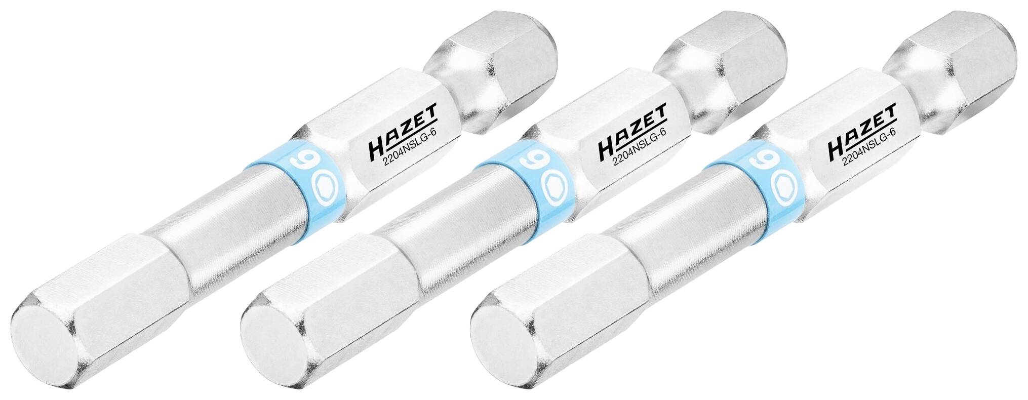 'Drei silberne Bitadapter mit blauer Markierung und der Aufschrift 