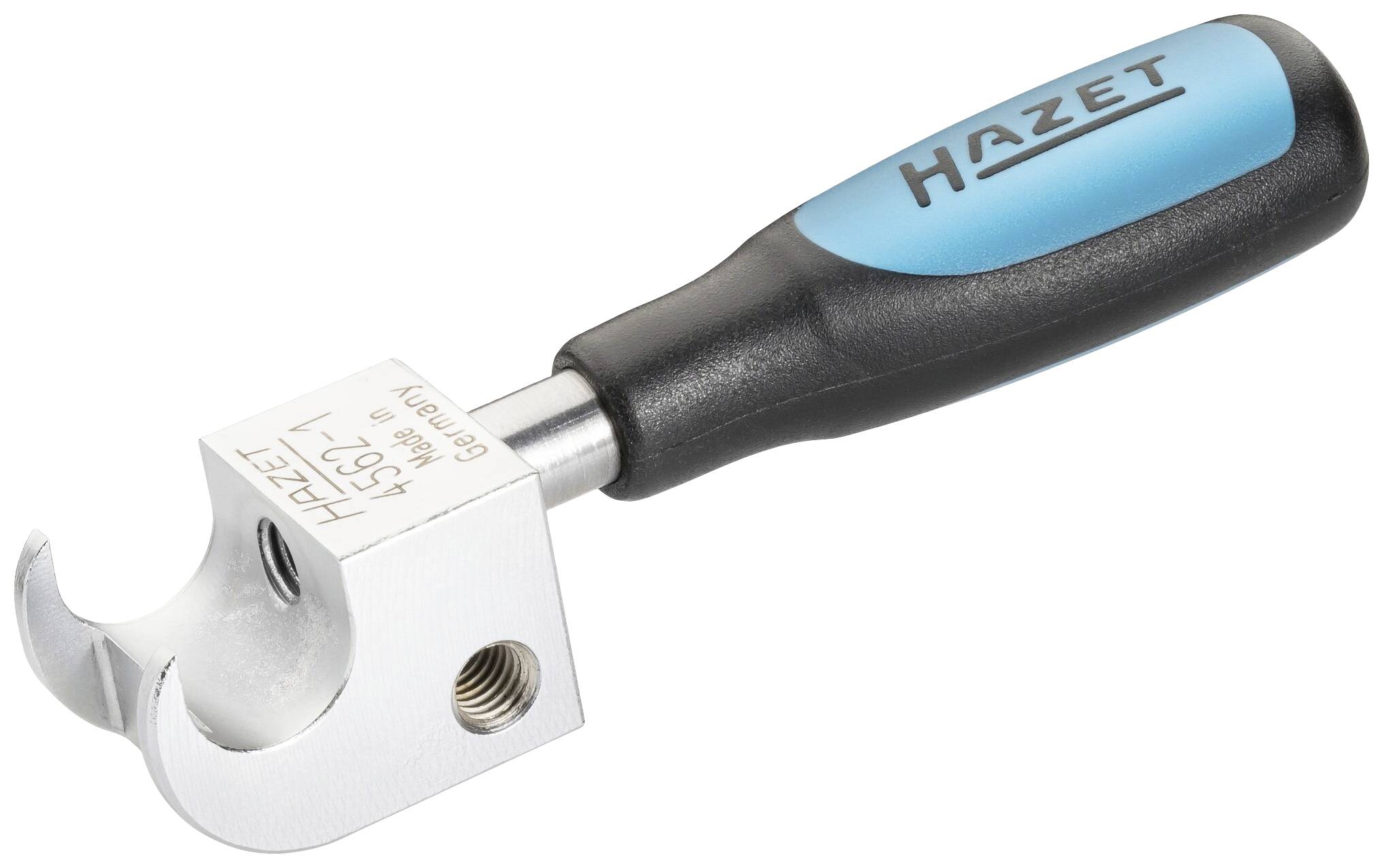 Handwerkzeug von Hazet mit schwarzem Griff und silbernem Kopf mit Hakenform. Geeignet für spezifische Autoreparaturarbeiten.