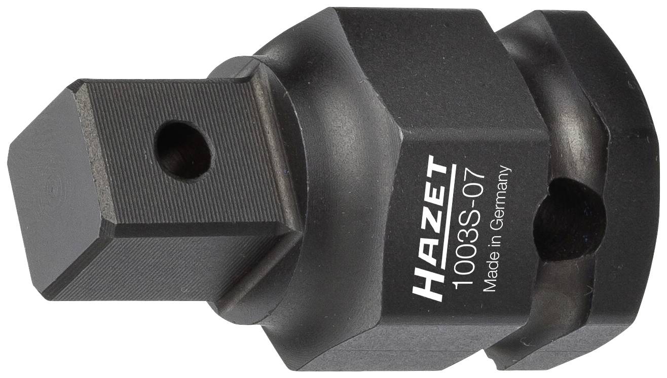 Werkzeugadapter von Hazet, Modell 1003S-07, 'Made in Germany', schwarzes Metall, konischer Aufsatz auf quadratischem Grundelement.