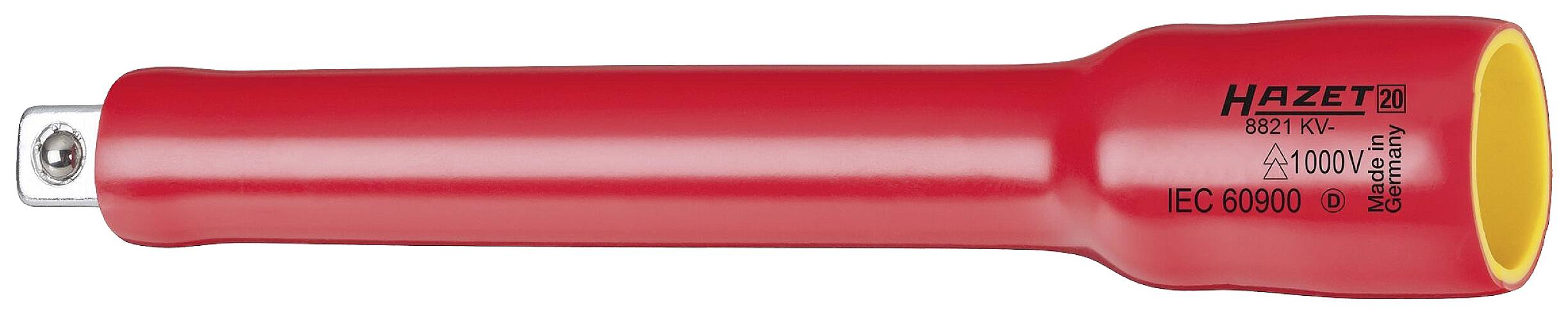 Isolierter Schraubendrehergriff von Hazet in Rot mit Sicherheitskennzeichnung und IEC 60900 Standard für elektrische Arbeiten geeignet.