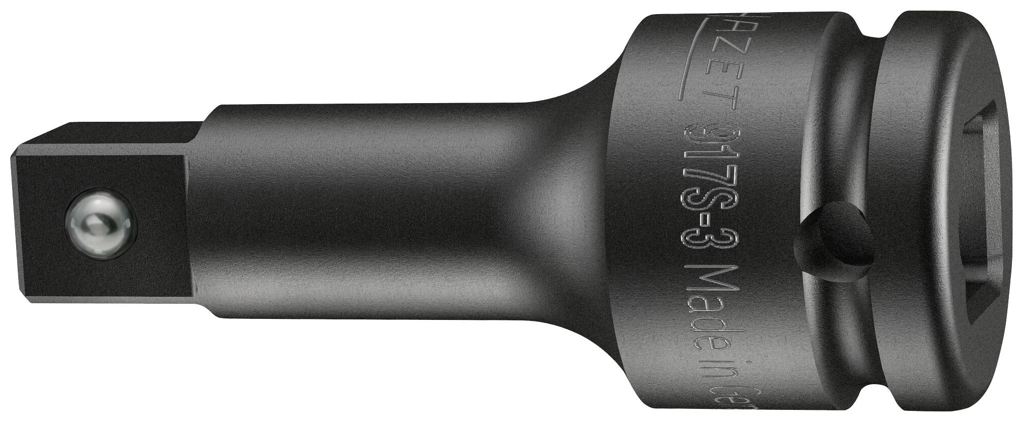 Schwarzer Adapter zur Verbindung von 1-Zoll-Werkzeugen, zylindrische Form mit quadratischem Ende, robuste Metallkonstruktion.