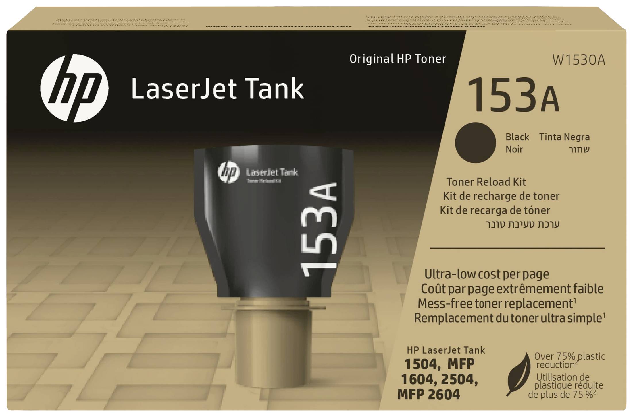 'HP LaserJet Tank 153A' Original Toner-Nachfüllkit, schwarz. Geeignet für Modelle 1504, MFP 1604, 2504, MFP 2604. Enthält 75% weniger Plastik.
