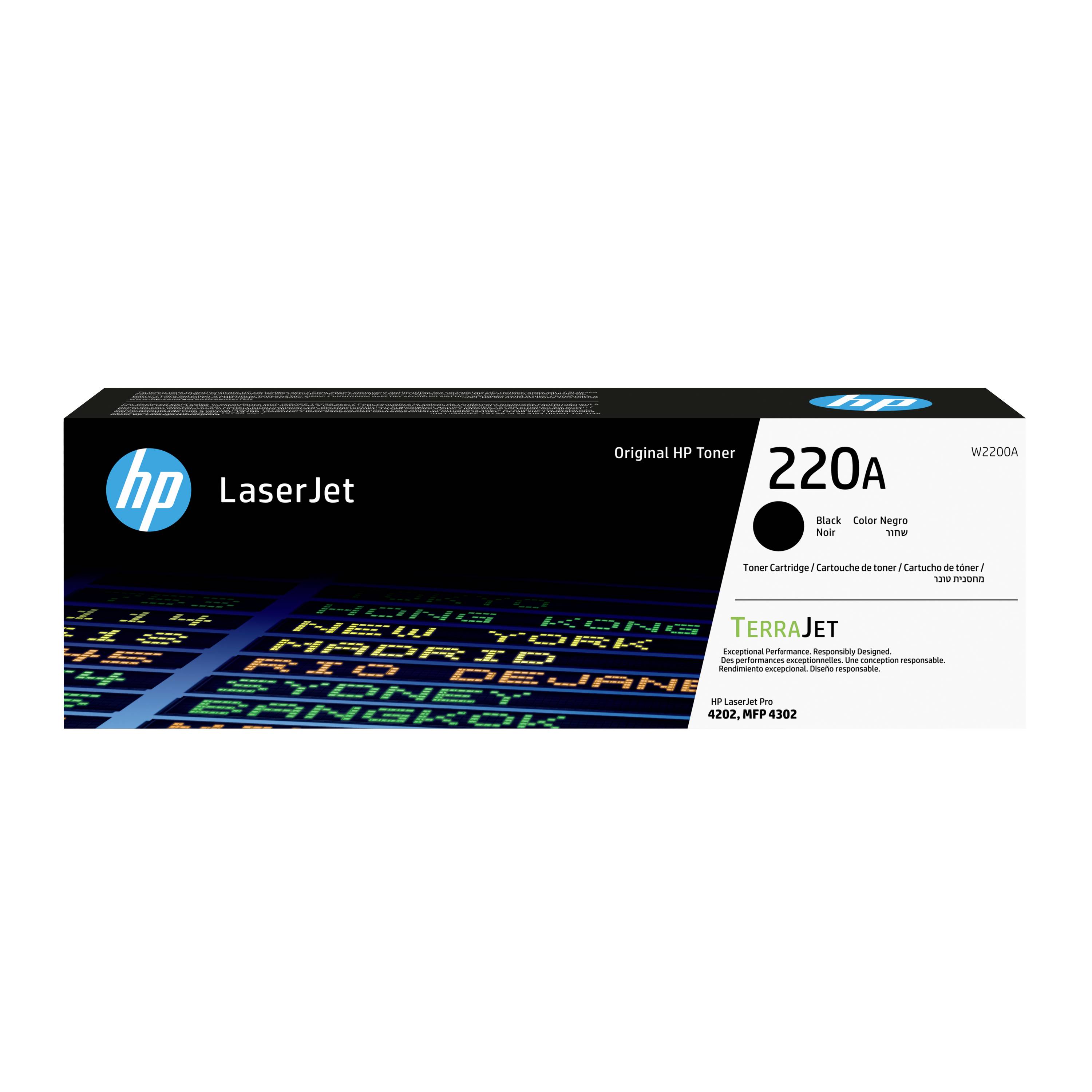 HP LaserJet Tonerkartusche, Modell 220A, Schwarz, mit TerraJet-Branding und aufgelisteten kompatiblen Druckermodellnummern.