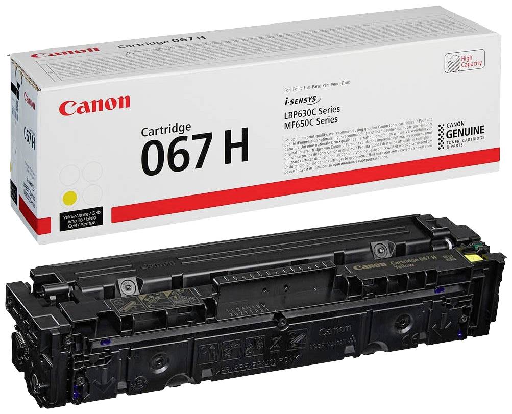 Karton und Tonerkartusche von Canon, Modell 067 H, geeignet für i-Sensys LBP630C und MF650C Serie. Verpackung mit Produktinformation.