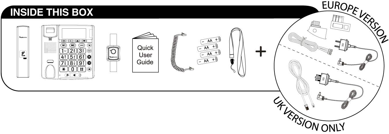 Amplicomms BigTel 50 Alarm Plus Schnurgebundenes Seniorentelefon für Hörgeräte kompatibel, inkl. Notrufsender, Wahlwiederholung