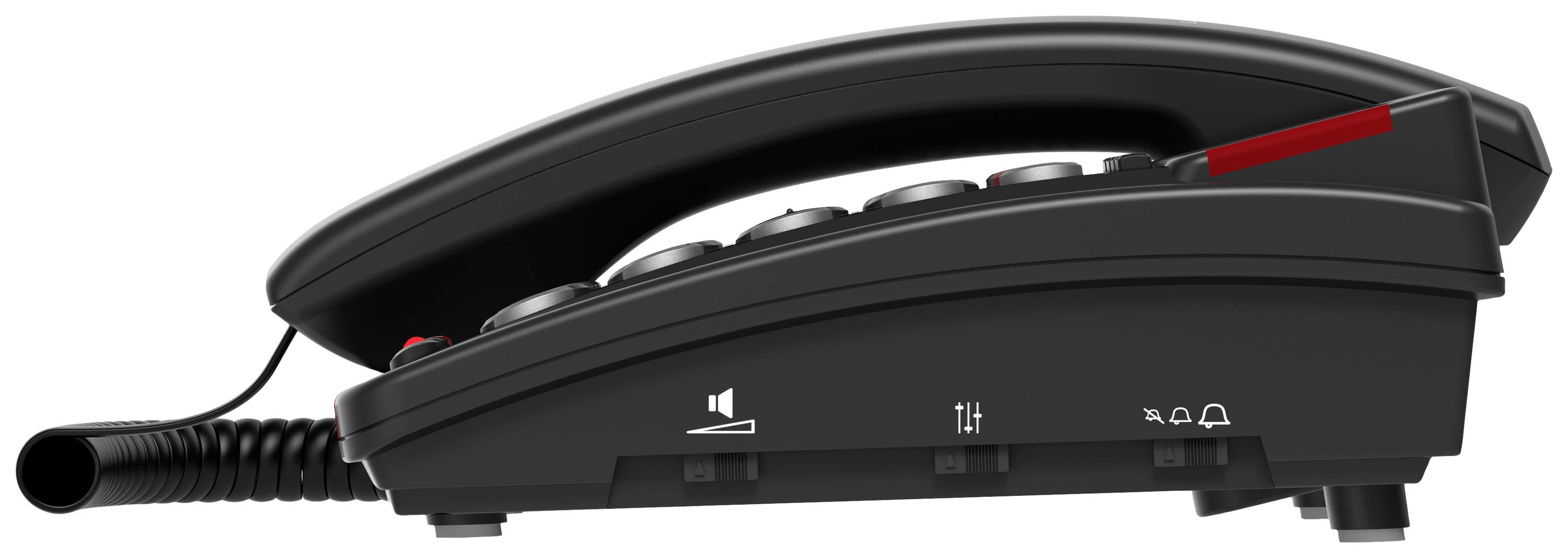 Amplicomms BigTel 50 Schnurgebundenes Seniorentelefon für Hörgeräte kompatibel, inkl. Notrufsender, Wahlwiederholung LED-Display Schwarz