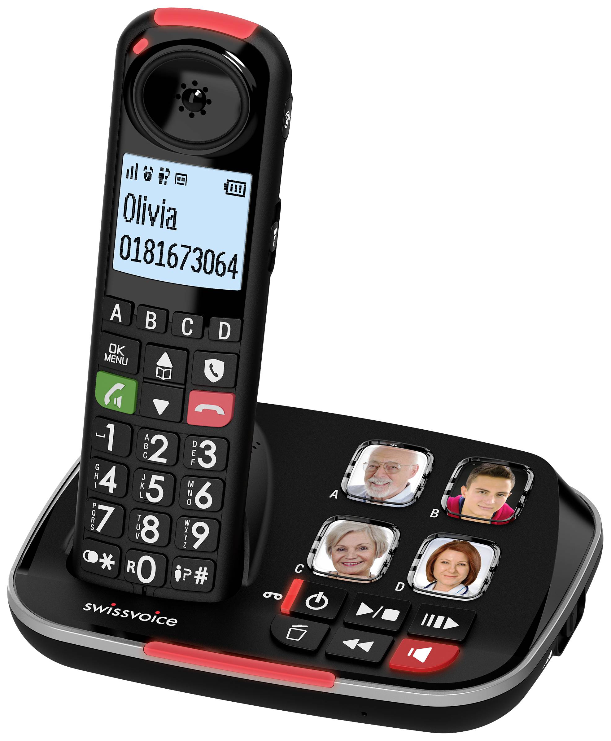 SwissVoice Xtra 2355 Schnurloses Seniorentelefon Anrufbeantworter, Foto-Tasten, Freisprechen, für Hörgeräte kompatibel, Wahlwiederholung Beleuchtet