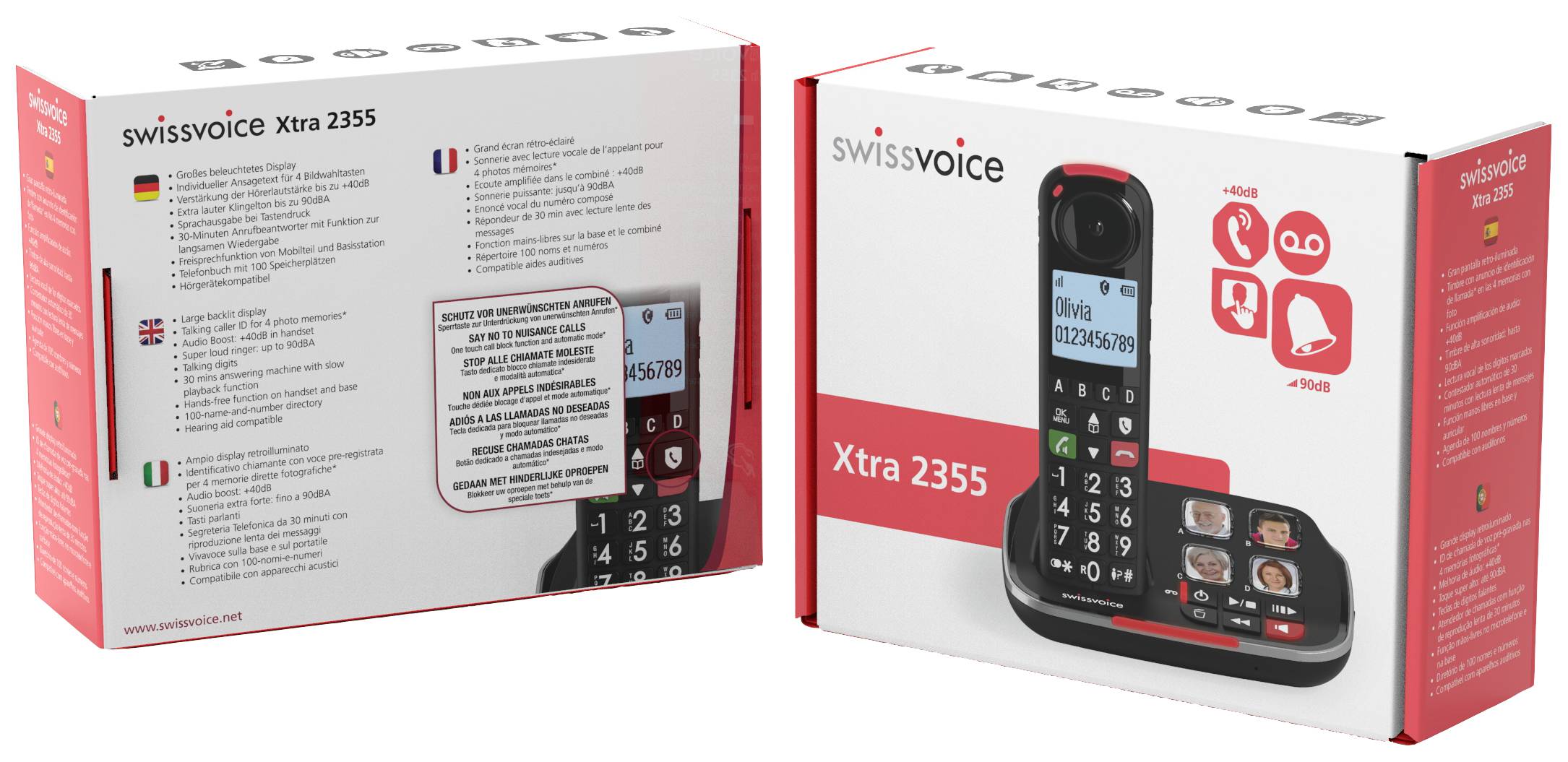 SwissVoice Xtra 2355 Schnurloses Seniorentelefon Anrufbeantworter, Foto-Tasten, Freisprechen, für Hörgeräte kompatibel, Wahlwiederholung Beleuchtet