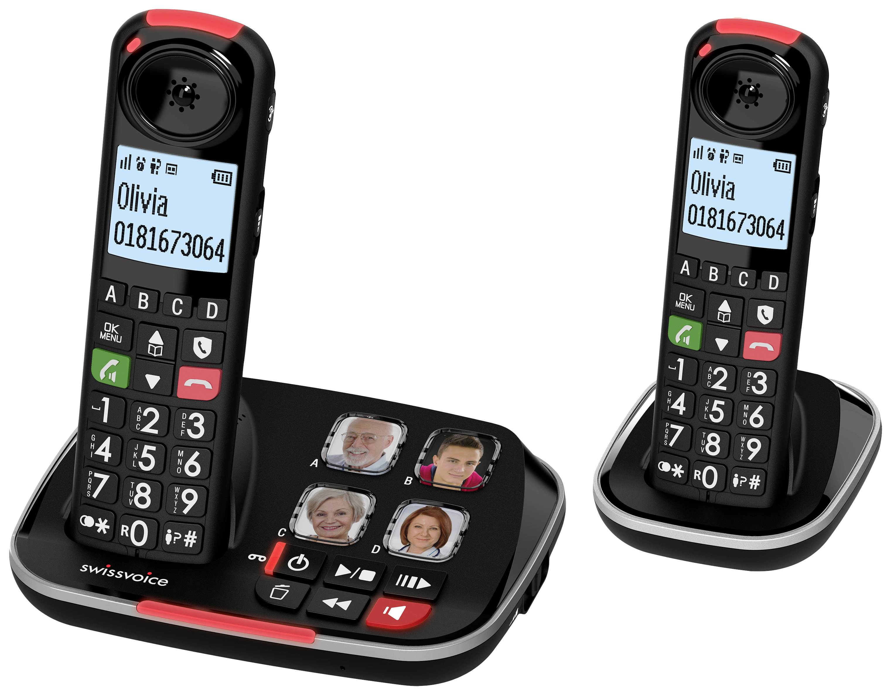 SwissVoice Xtra 2355 Duo Schnurloses Seniorentelefon Anrufbeantworter, Foto-Tasten, Freisprechen, für Hörgeräte kompatibel, Wahlwiederholung Beleuc