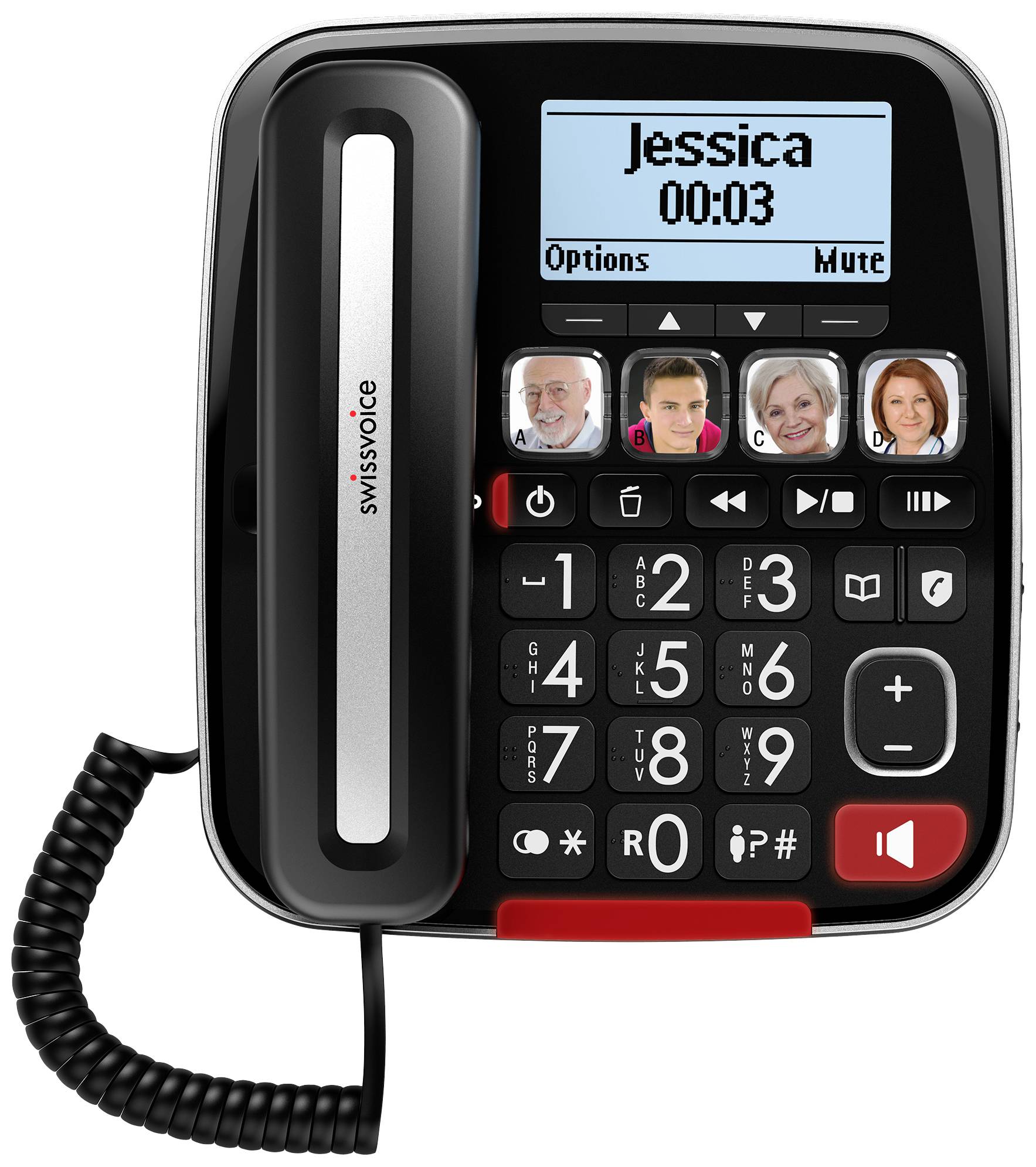 SwissVoice Xtra 3355 Combo Schnurgebundenes Seniorentelefon Anrufbeantworter, Foto-Tasten, Freisprechen, für Hörgeräte kompatibel, inkl. Mobilteil