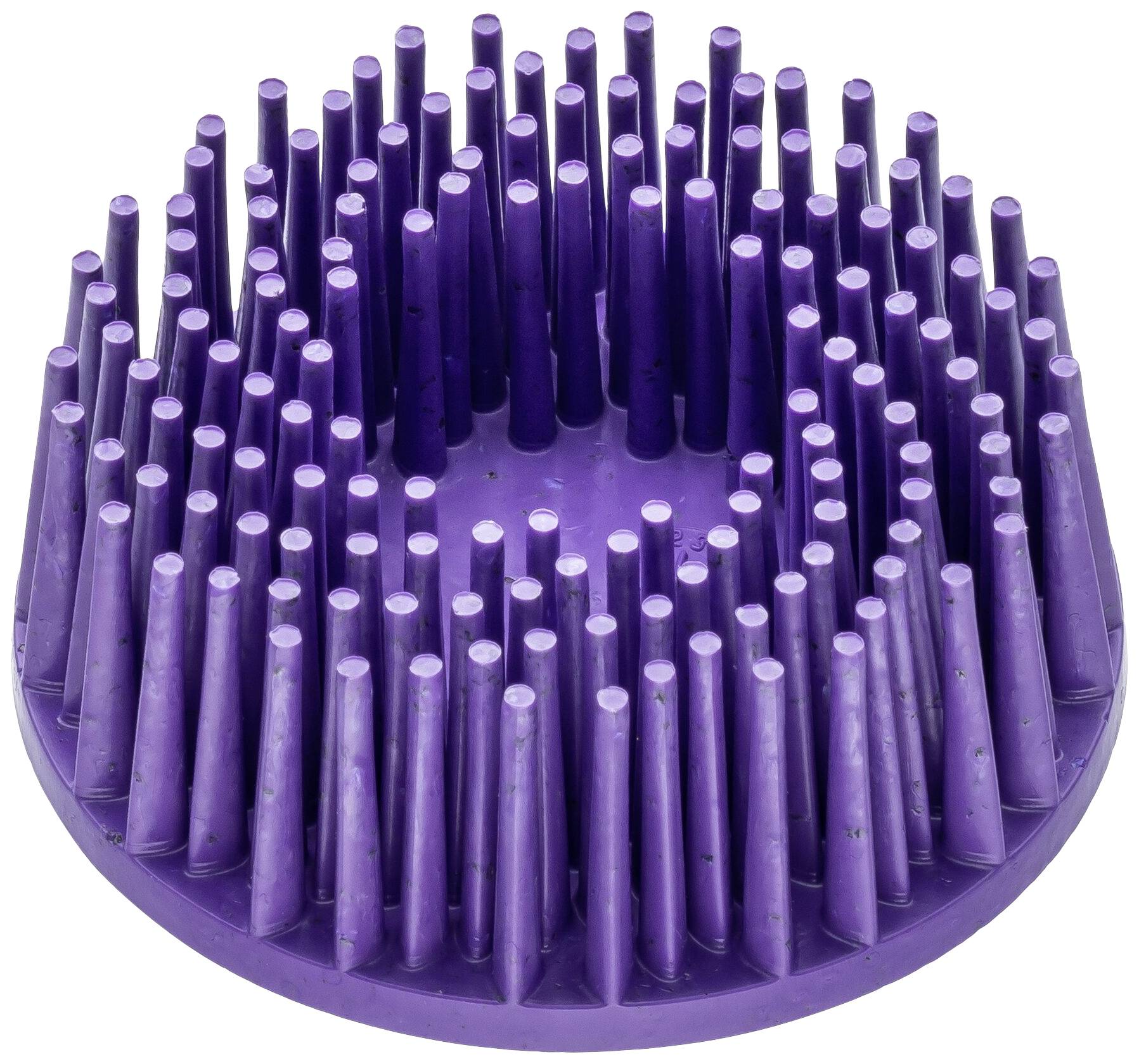 Lila, runde Gumminoppenbürste mit spitzen Stiften, spiralförmig angeordnet, zur sanften Massage oder Reinigung von Oberflächen.