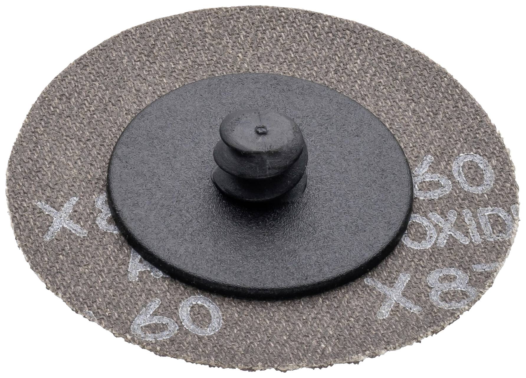 Scheibenförmiger Schleifaufsatz mit rauer Oberfläche und schwarzer Plastikverbindung in der Mitte, vermutlich für elektrisches Handwerkzeug.