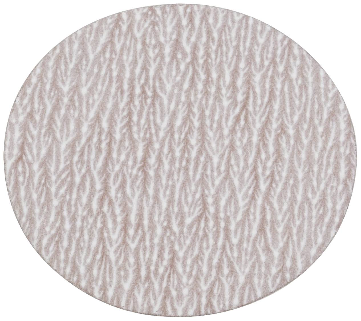 Eine runde Oberfläche mit einem strukturierten, wellenartigen Muster in einem hellrosa Farbton.