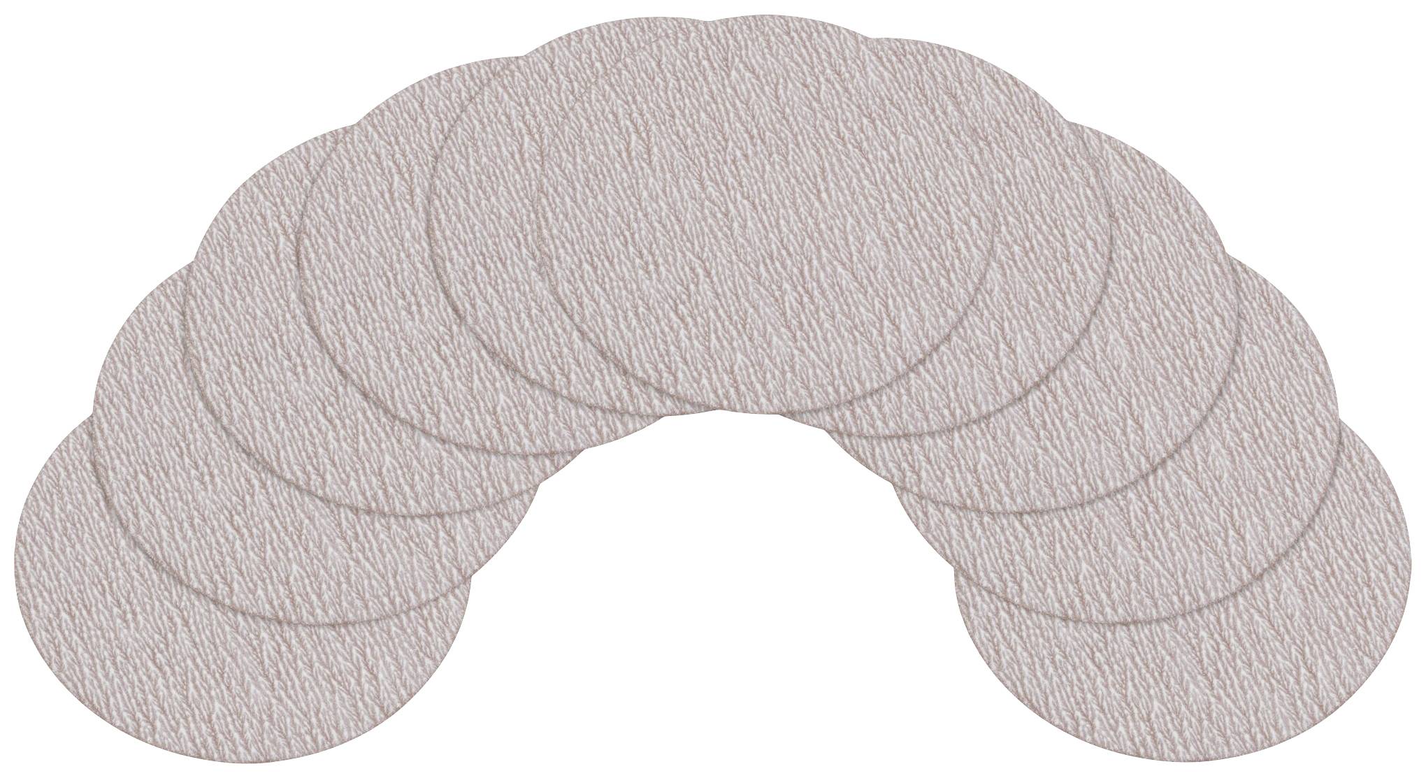 Neun überlappende Kreise, die in einer halben Bogenform angeordnet sind. Die Kreise sind beige mit einem subtilen Muster.