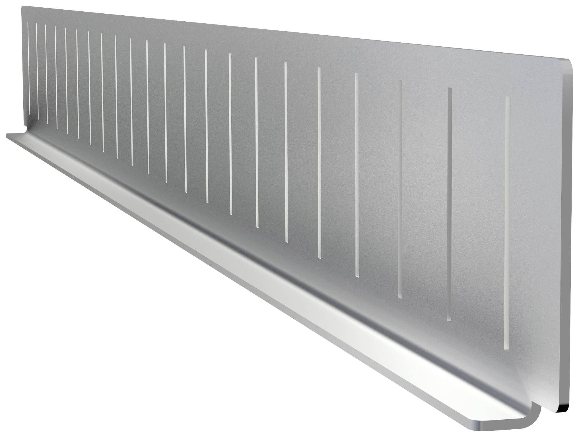 Metall-Winkelstück mit geraden, parallelen Linien auf der Oberfläche. Verwendet zur Stabilisierung oder Verstärkung von Konstruktionen.