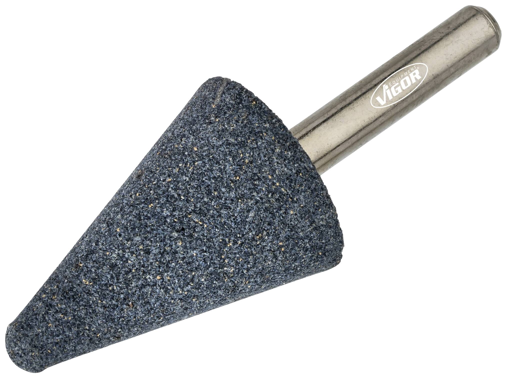 Ein kegelförmiger Schleifaufsatz aus blauem Schleifmaterial und einem Metallstiel.
