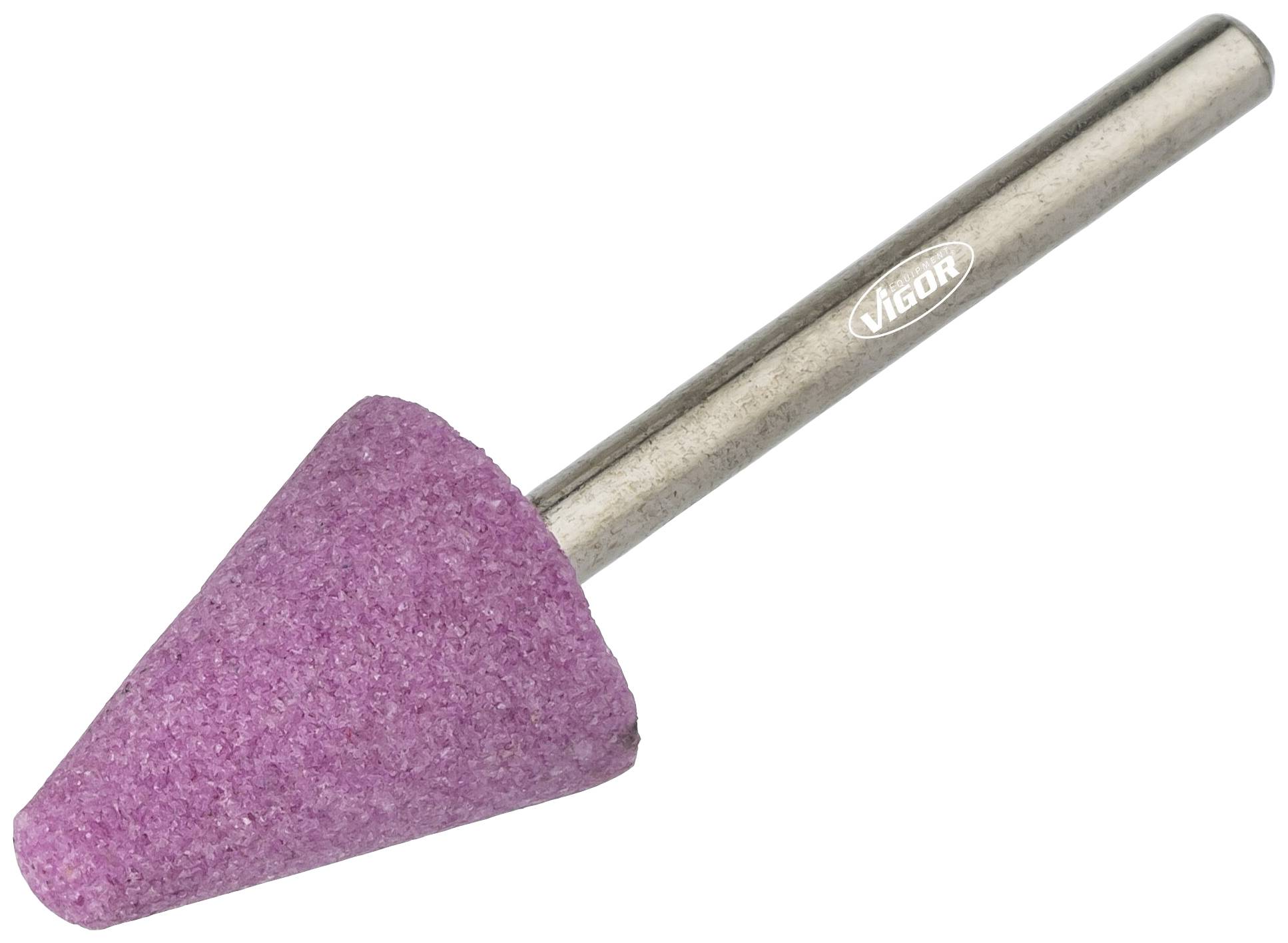 Ein konischer Schleifkopf mit violetter Schleiffläche und silbernem Metallstift. Wird zum Feinschleifen verwendet.