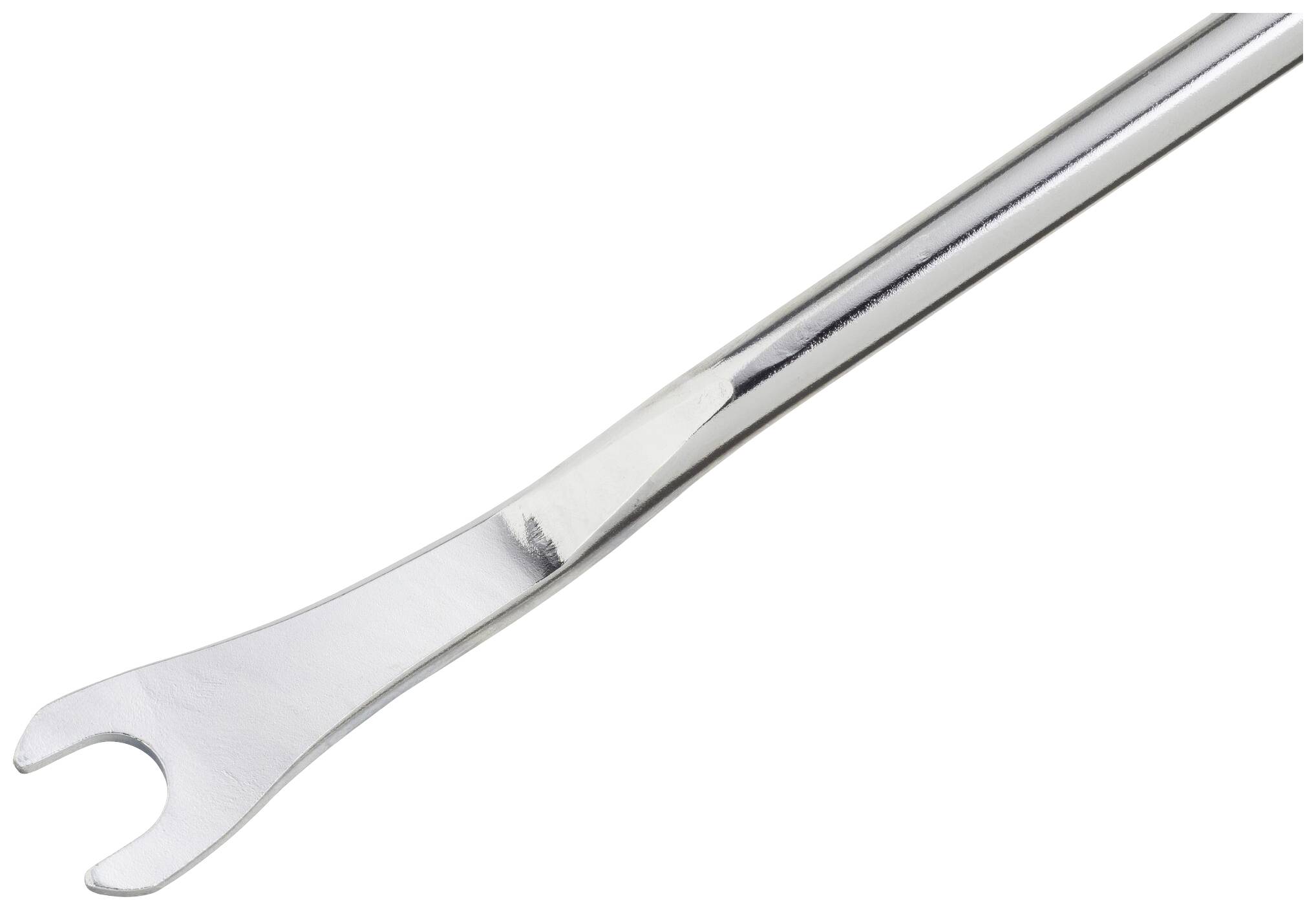 Ein silberner Brecheisen mit gebogenem Ende, geeignet zum Heben oder Entfernen von Nägeln und Hebeln von Materialien.
