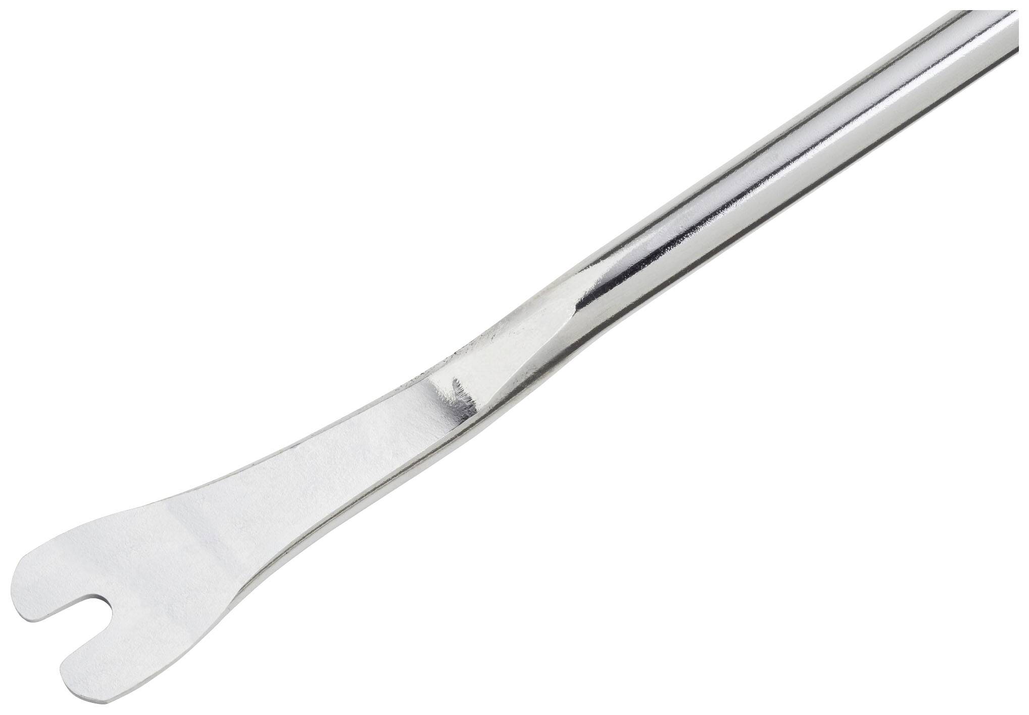 Ein silberner Reifenheber aus Metall, zum Entfernen von Fahrradreifen.