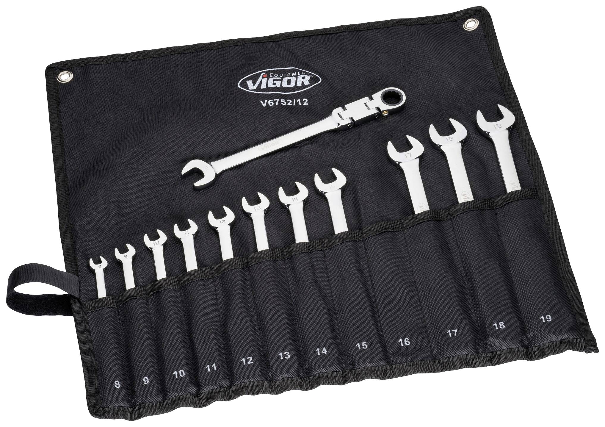 Vigor V6752/12 V6752/12 Gelenk-Ringratschenmaulschlüssel Schlüsselweite (Metrisch) 8 - 19mm
