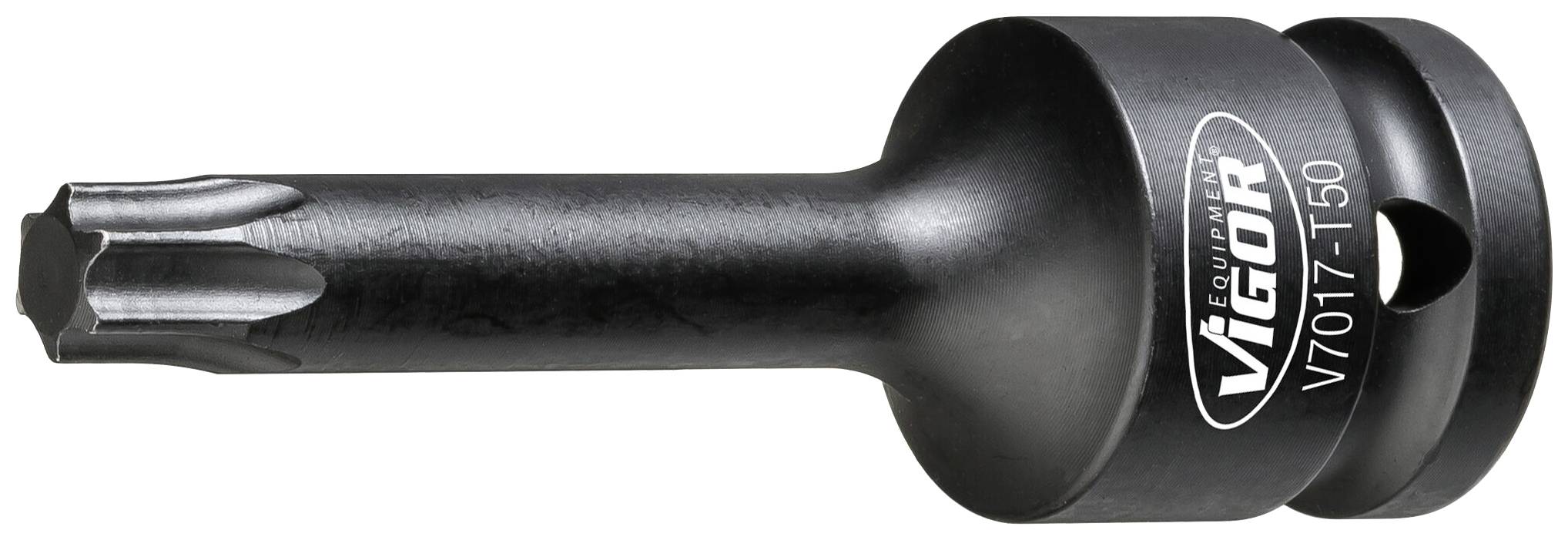 'Vigor V7017-T50' Torx-Schrauberbit aus Metall in Zylinderform mit drei seitlichen Nuten, geeignet für Schraubarbeiten.