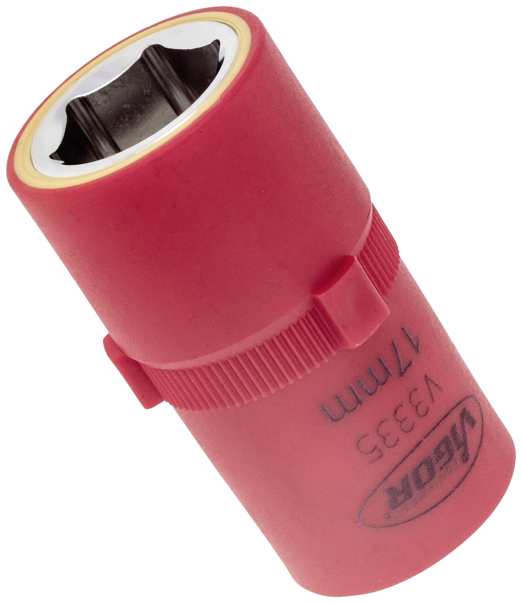Rote Steckschlüssel mit isolierendem Griff, 11mm Aufsatz. Geeignet für Arbeiten an elektrischen Anlagen.