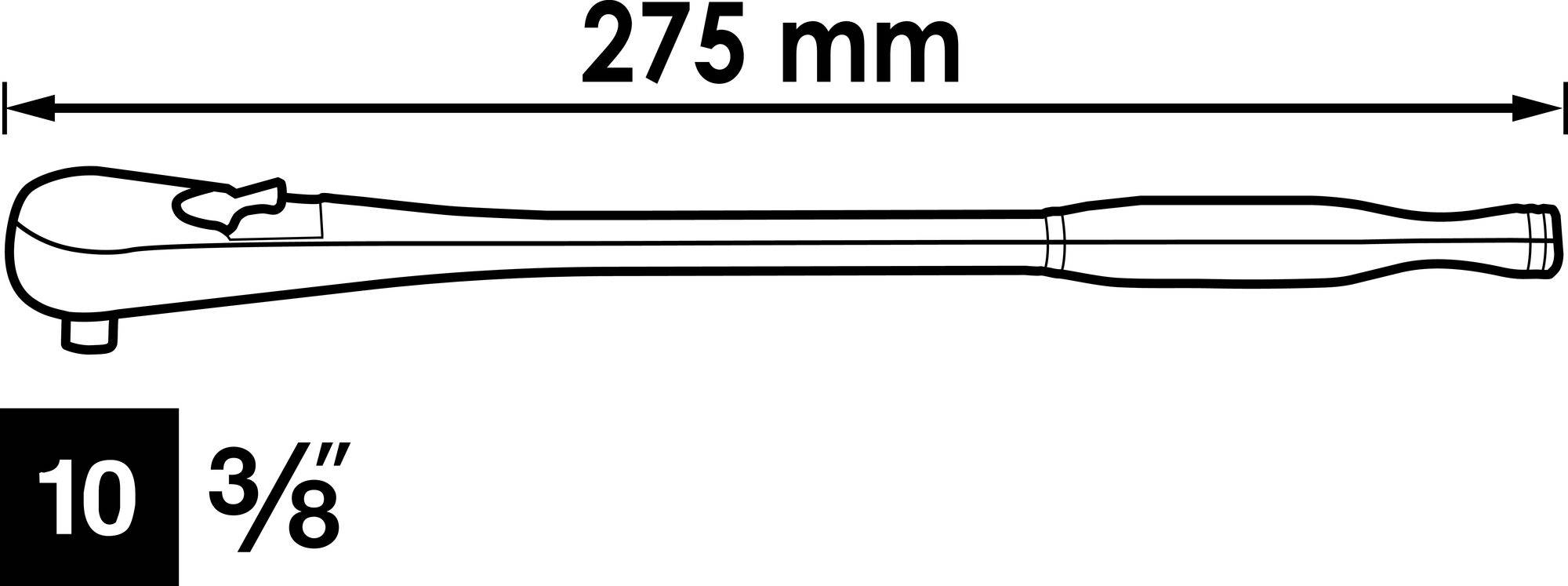 Ratsche mit 275 mm Länge, Antrieb 10 und 3/8 Zoll.