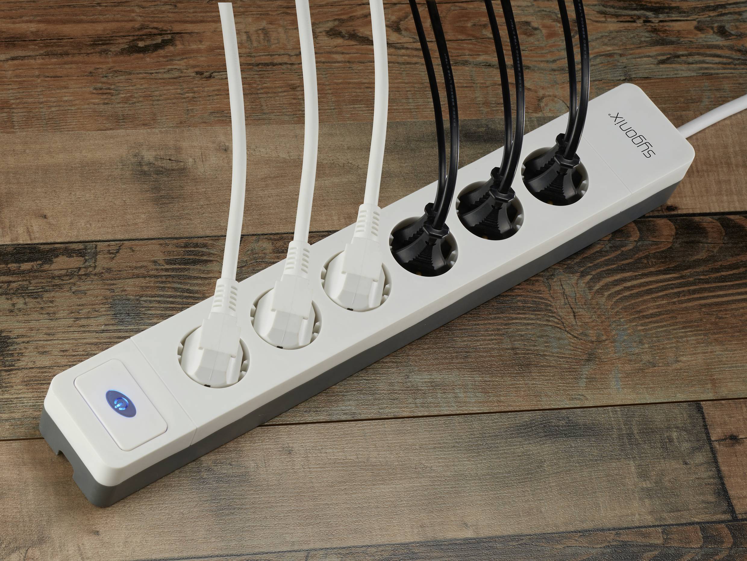 Sygonix SY-5145332 Steckdosenleiste mit Schalter 12fach Weiß, Grau Schutzkontakt 1St.