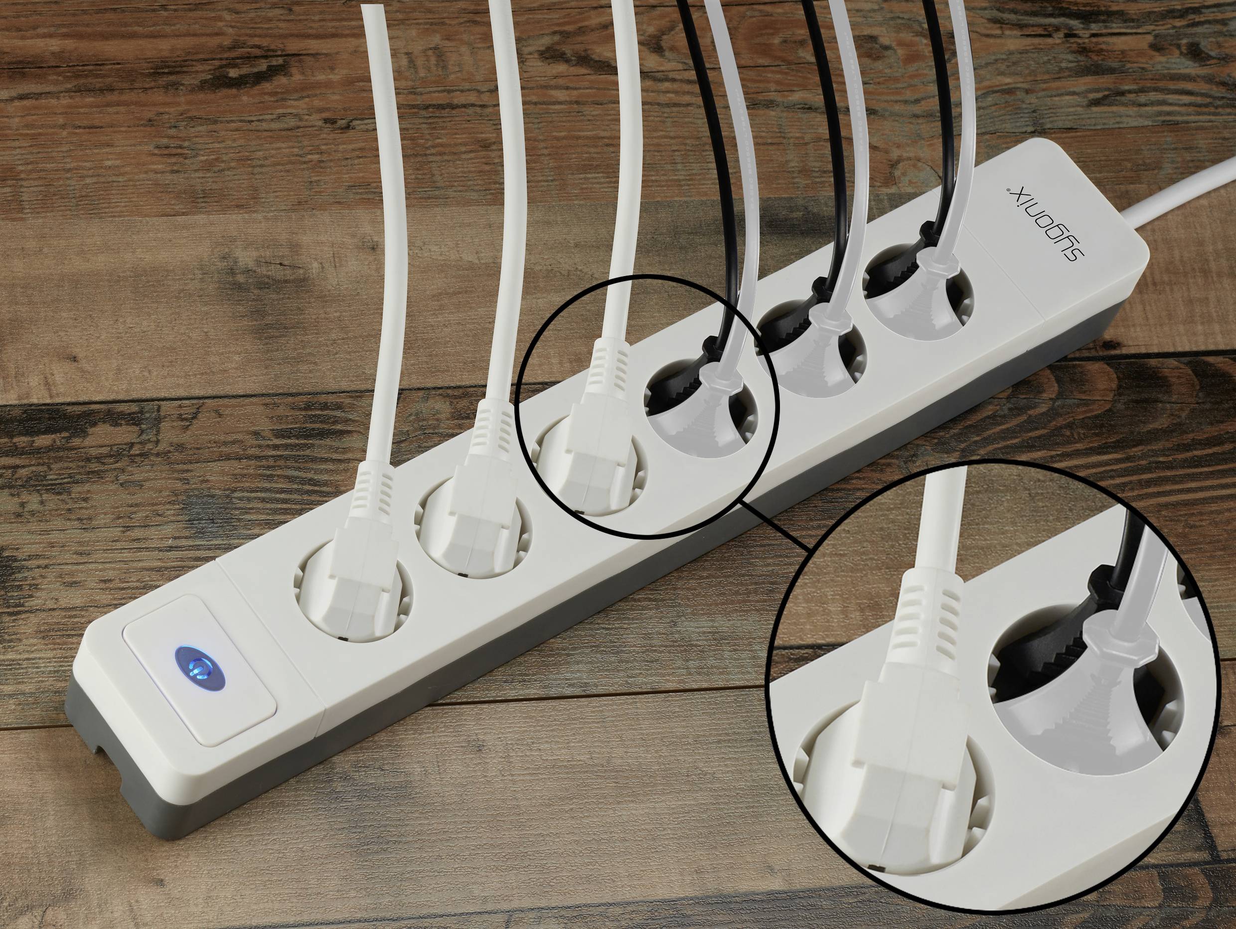 Sygonix SY-5145332 Steckdosenleiste mit Schalter 12fach Weiß, Grau Schutzkontakt 1St.