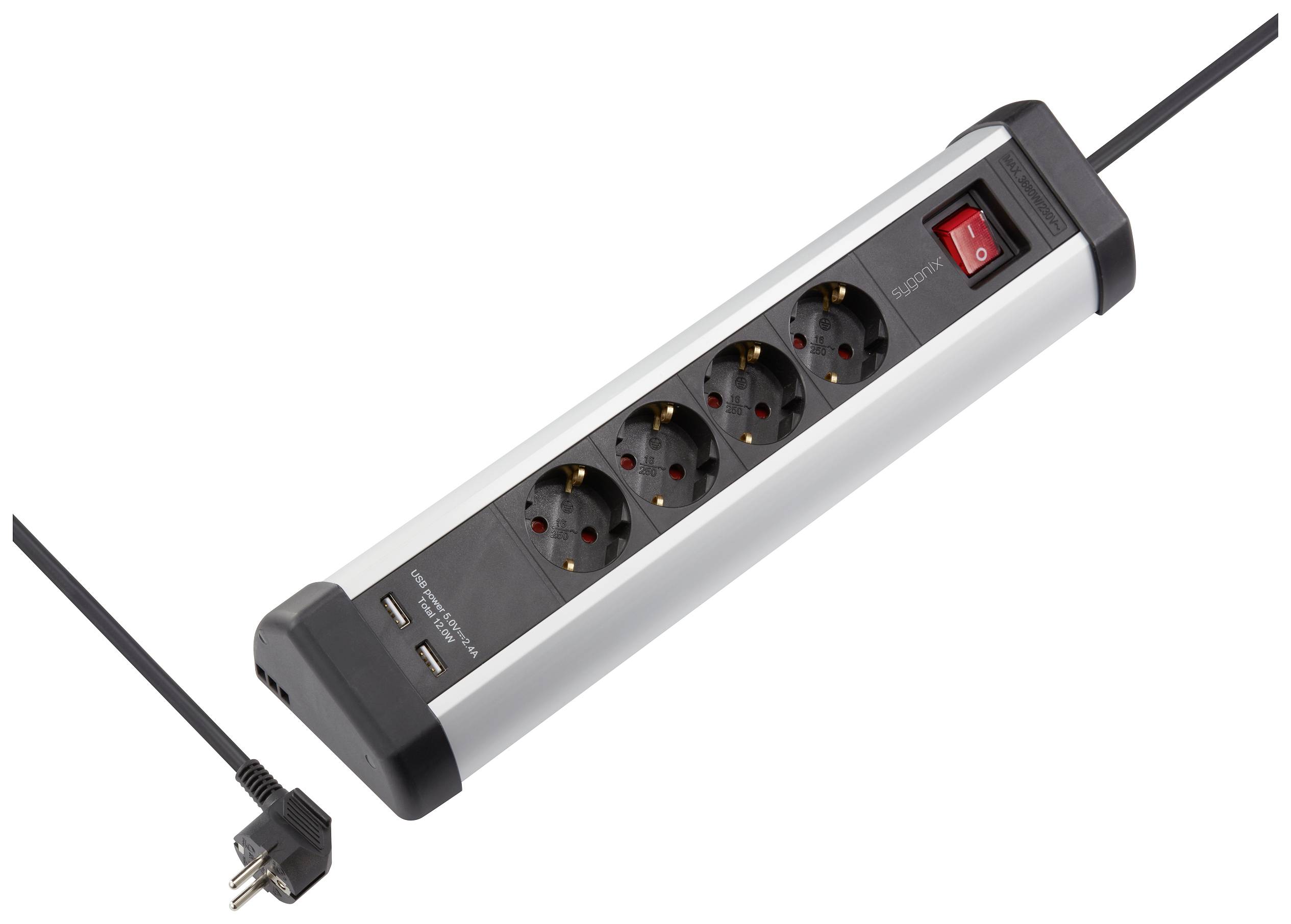 Sygonix SY-5145336 Tischsteckdose Schwarz, Silber Schutzkontakt 1St.