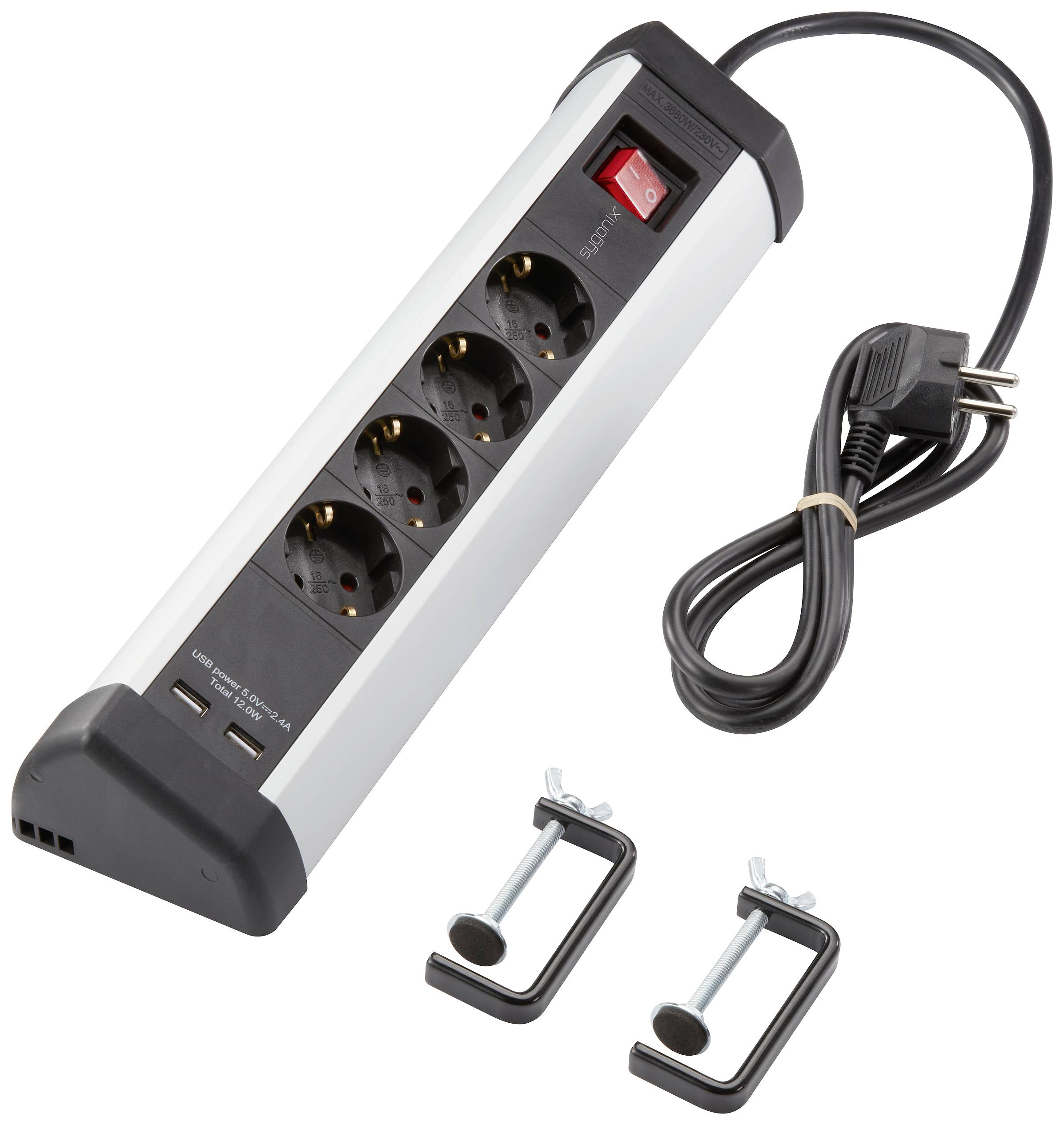 Sygonix SY-5145336 Tischsteckdose Schwarz, Silber Schutzkontakt 1St.