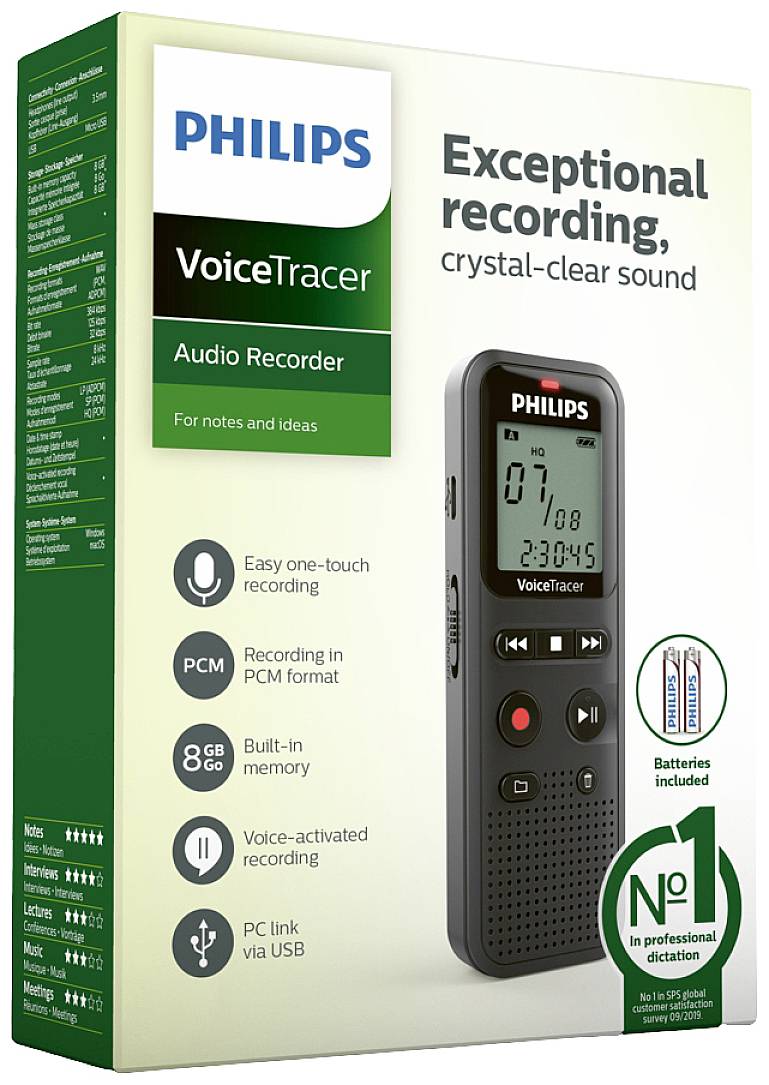 Philips DVT-1160 Digitales Diktiergerät Aufzeichnungsdauer (max.) 150 h Schwarz