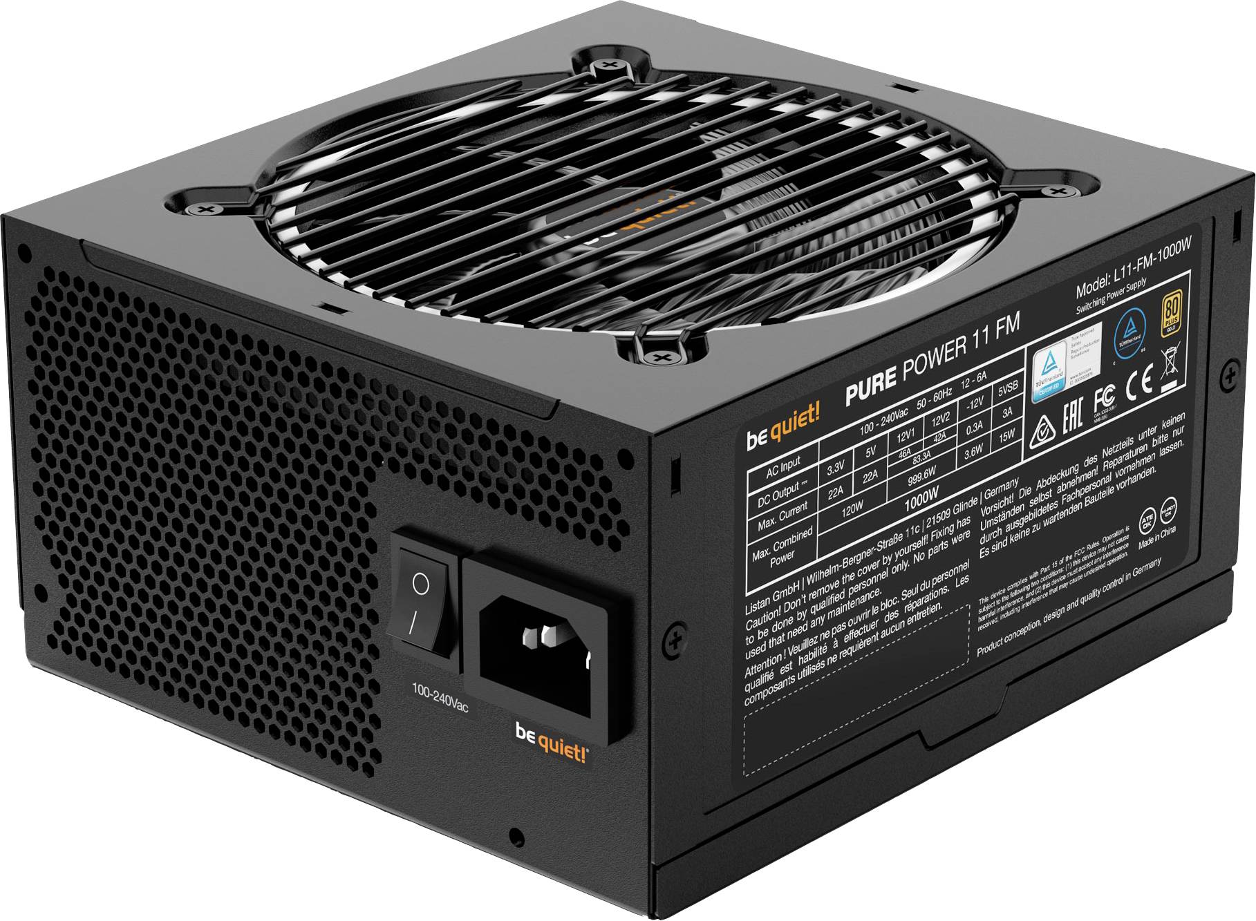 BeQuiet PURE POWER 11 FM PC Netzteil 1000 W ATX 80PLUS® Gold