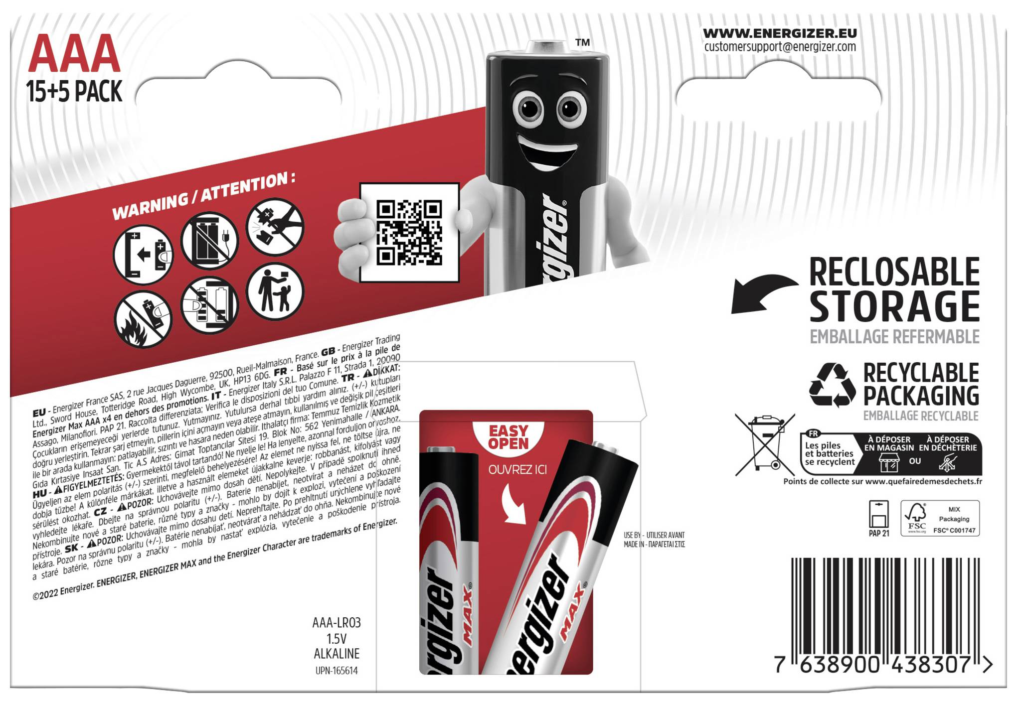 Energizer Max Micro (AAA)-Batterie Alkali-Mangan 1.5V 20St.