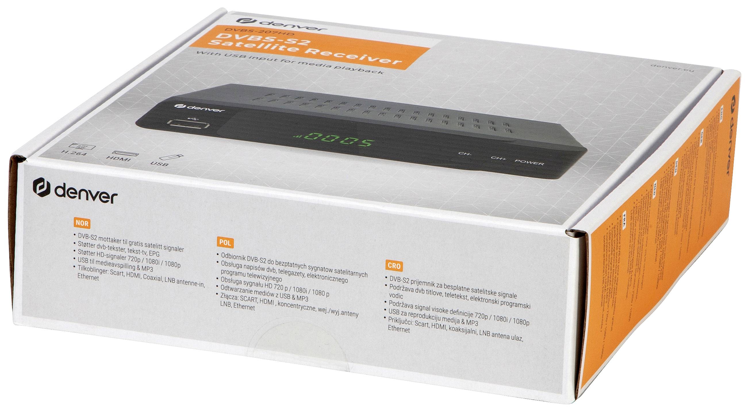 Denver DVBS-206HD Ricevitore Satellitare HD – DVB-S2, HDMI, SCART, Porta USB Frontale