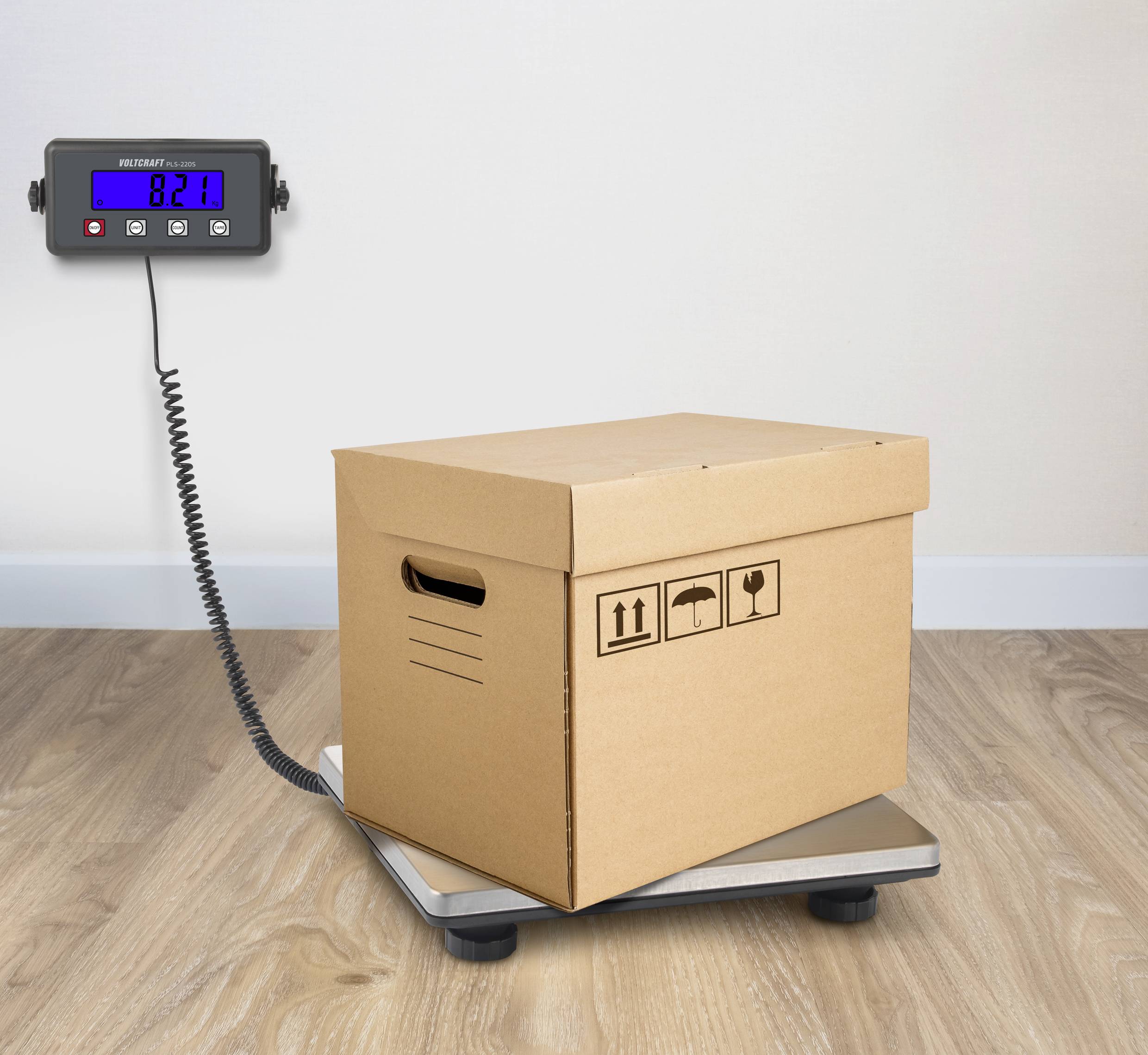 VOLTCRAFT PLS-220S Plattformwaage Wägebereich (max.) 200kg Ablesbarkeit 50g batteriebetrieben, netzbetrieben Edelstahl