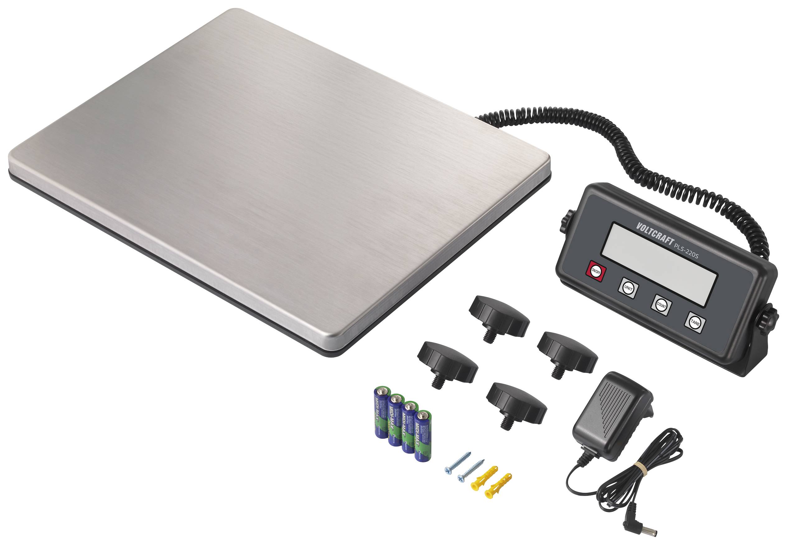 VOLTCRAFT PLS-220S Plattformwaage Wägebereich (max.) 200kg Ablesbarkeit 50g batteriebetrieben, netzbetrieben Edelstahl