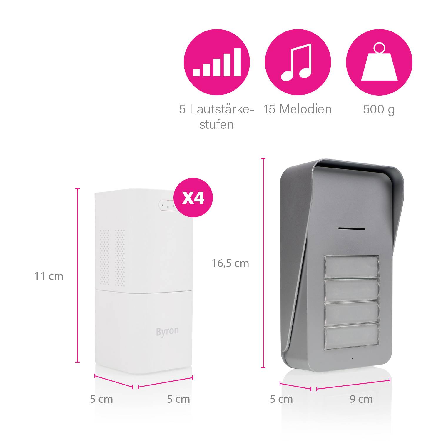 Byron DIC-21545 Gegensprechanlage Funk Komplett-Set Weiß