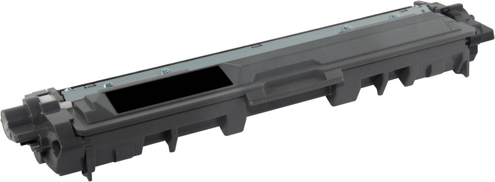 Ein Tonerkartusche in rechteckiger Form, hauptsächlich in Schwarz. Sie ist ein Ersatzteil für Laserdrucker und enthält schwarzen Toner.