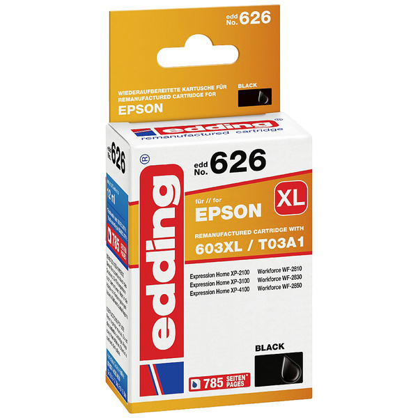 Edding Druckerpatrone ersetzt Epson 603XL, T03A1 Kompatibel Schwarz EDD-626 18-626