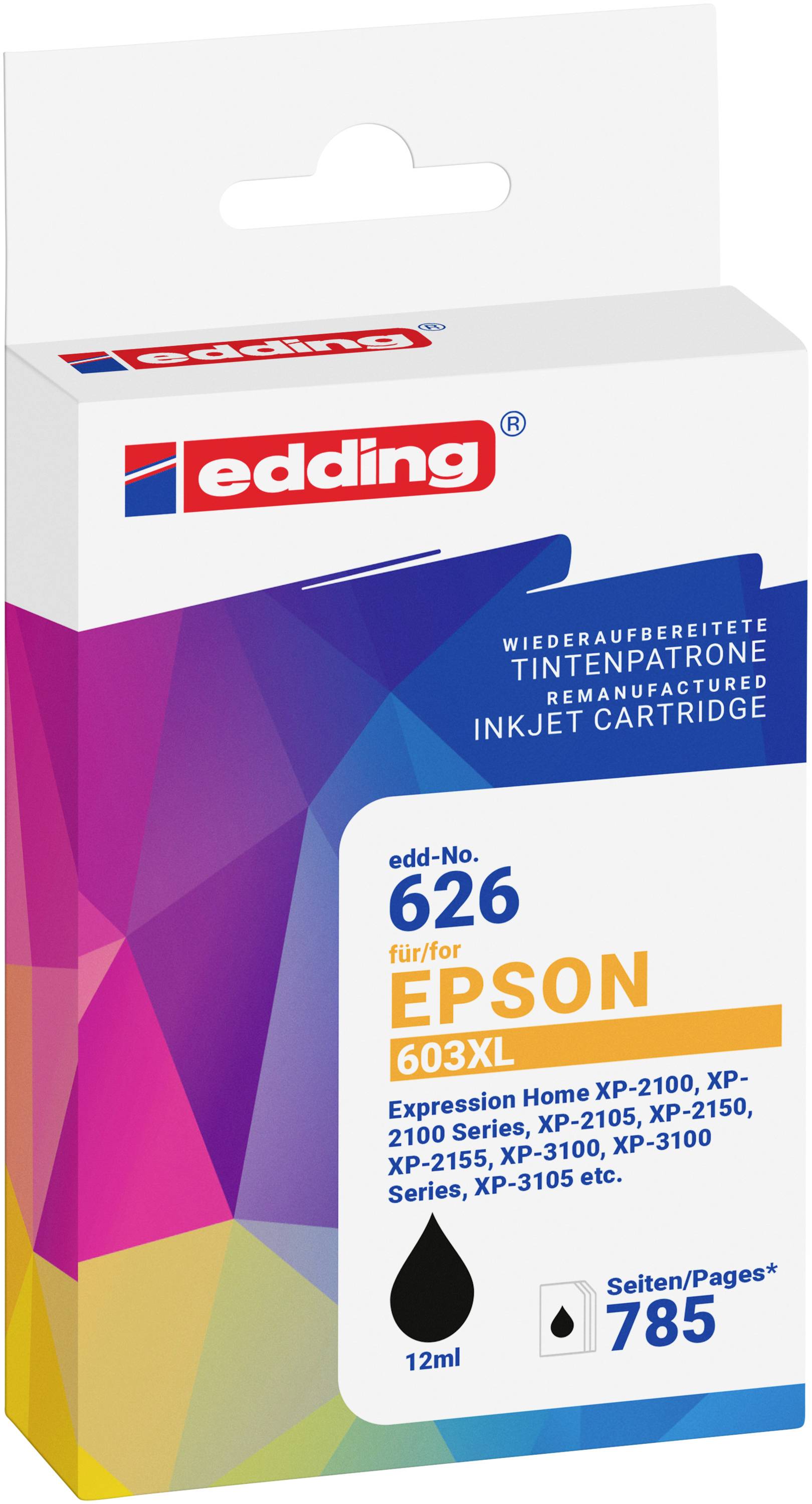 Edding Druckerpatrone ersetzt Epson 603XL (T03A1) Kompatibel Schwarz EDD-626 18-626