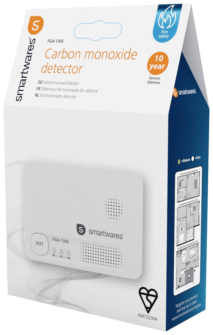 Smartwares FGA-13051 Kohlenmonoxid-Melder inkl. 5 Jahres-Batterie batteriebetrieben detektiert Kohlenmonoxid
