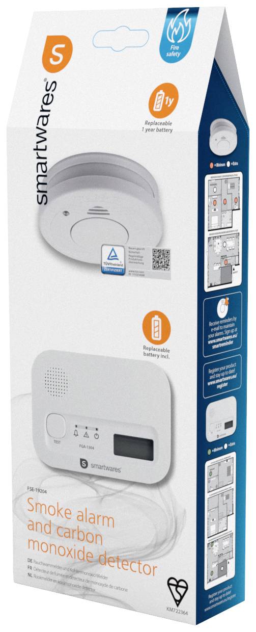Smartwares FSE-19204 Rauchwarn- und Kohlenmonoxidmelder batteriebetrieben detektiert Rauch, Kohlenmonoxid