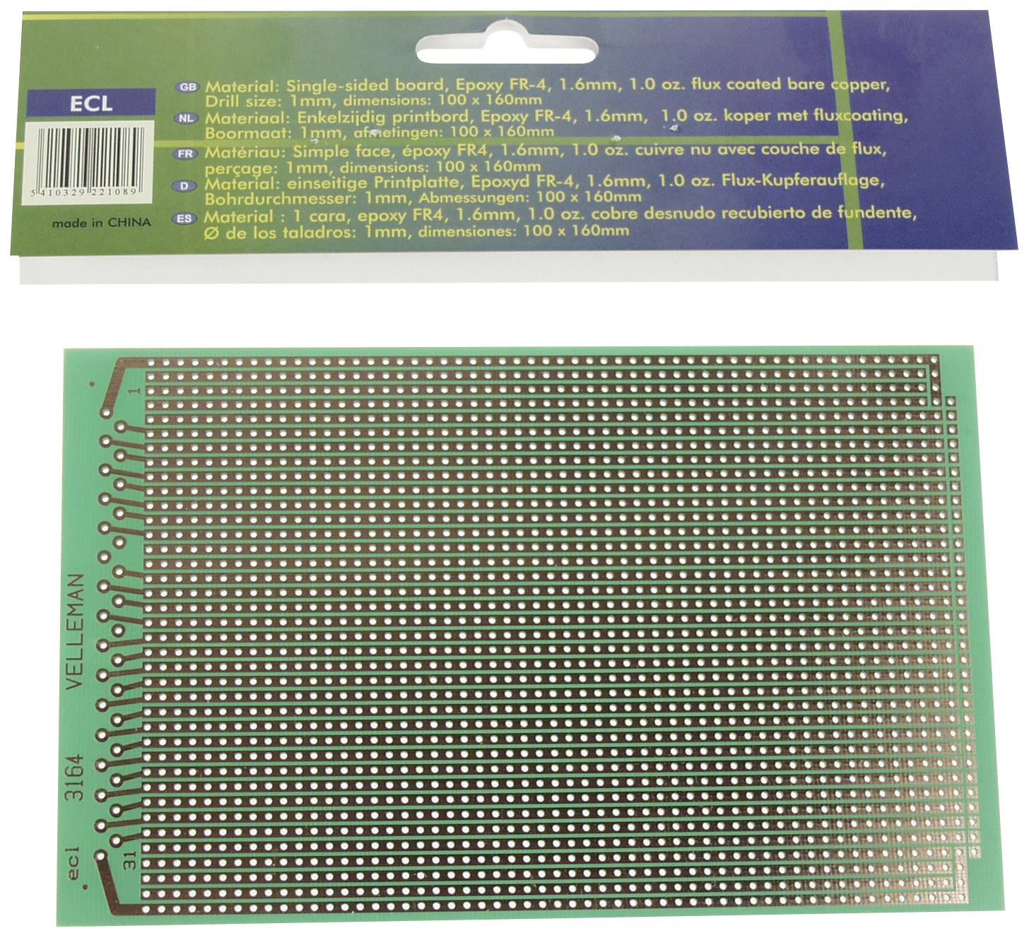 Velleman ECL Europlatine (L x B) 160mm x 100mm Inhalt 1St.