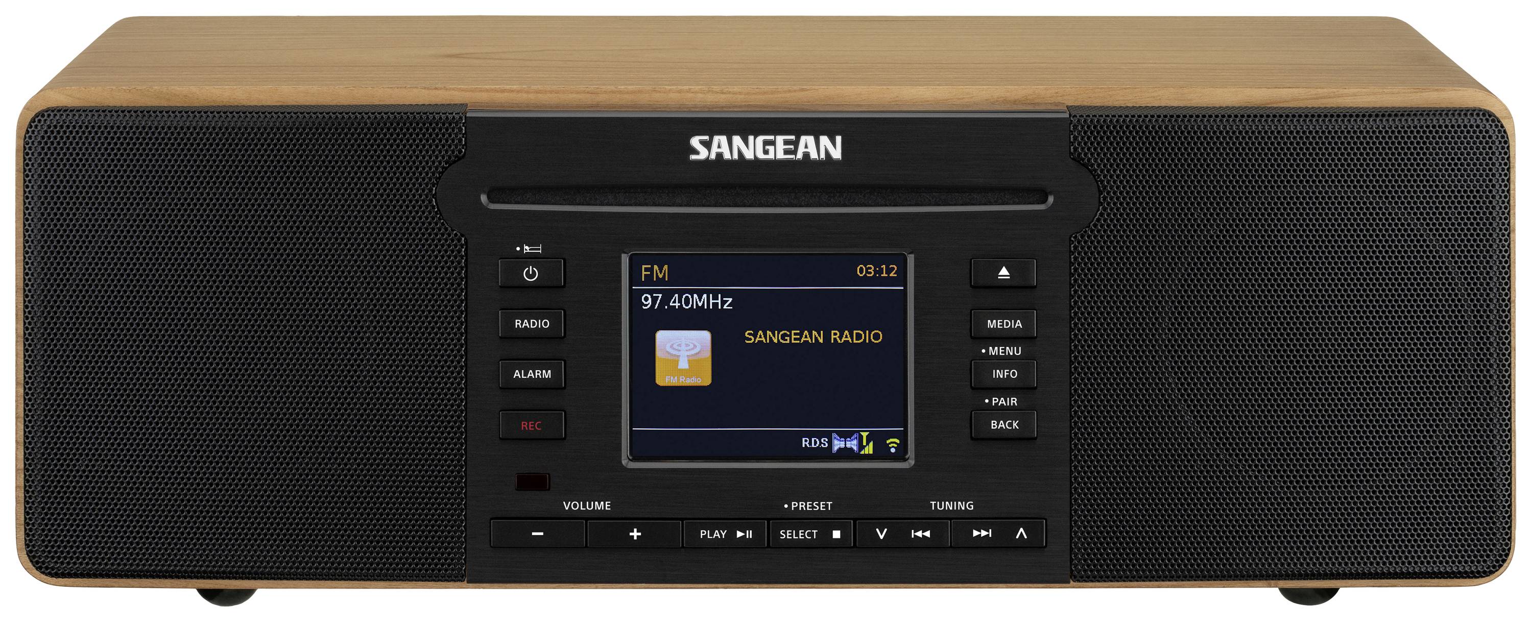 Sangean DDR-66 BT Internet CD-Radio Internet, DAB+, FM CD, USB, SD, AUX, Bluetooth®, Internetradio Aufnahmefunktion, Weckfunktion Schwarz, Walnuss