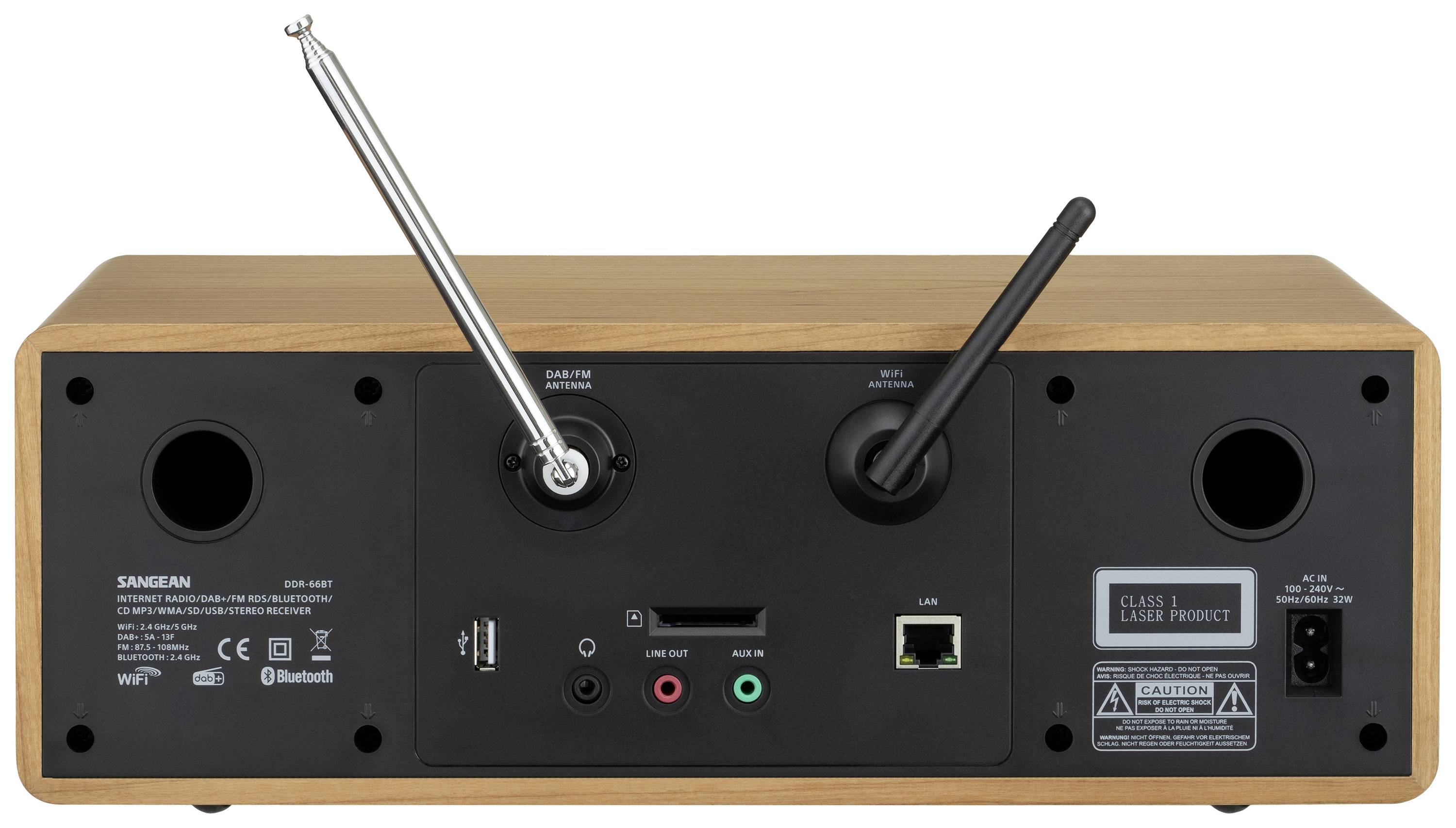 Sangean DDR-66 BT Internet CD-Radio Internet, DAB+, FM CD, USB, SD, AUX, Bluetooth®, Internetradio Aufnahmefunktion, Weckfunktion Schwarz, Walnuss