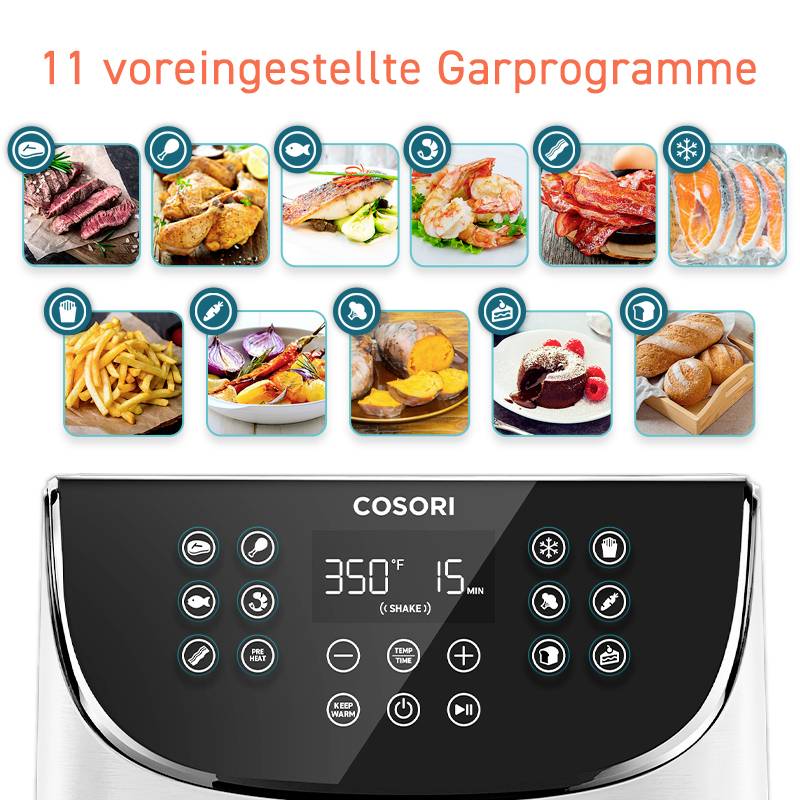 Cosori CP158-AF-RXW Heißluft-Fritteuse 5.5l 1700W Antihaftbeschichtung, BPA-frei, mit Display, Timerfunktion, Überhitzungsschutz